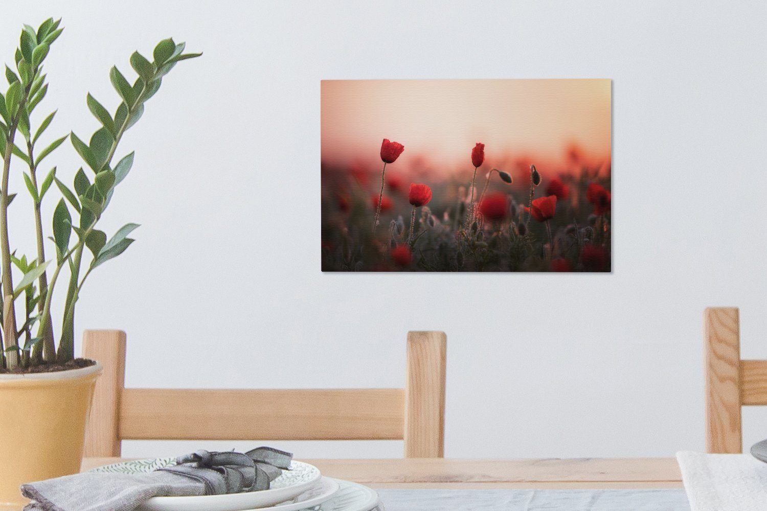 OneMillionCanvasses® Leinwandbild Mohnblumen - Blumen Aufhängefertig, Leinwandbilder, Wandbild Rot, cm St), 30x20 - Wanddeko, (1