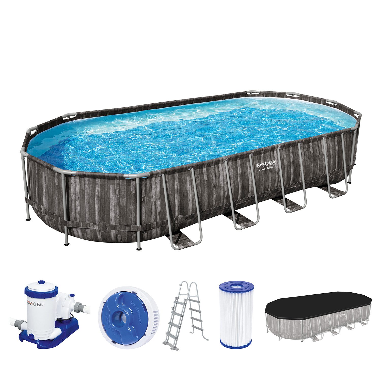 Bestway Framepool Power Steel™ Frame Pool Komplett-Set mit Filterpumpe 732 x 366 x 122