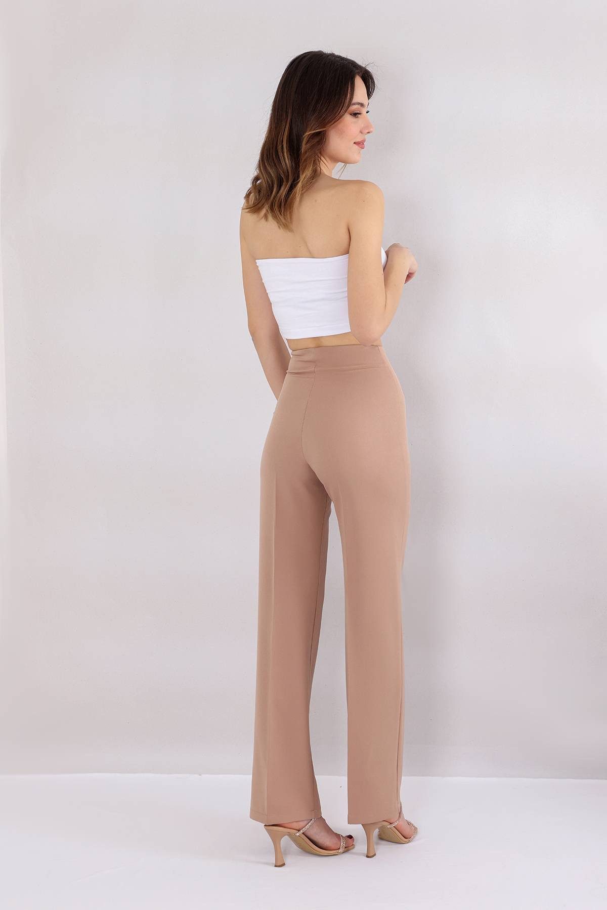 fashionshowcase Bootcuthose Damen Hose Hochtailliert Krepphose - Elegante Büro- und Freizeithose seitlicher Reißverschluss, Hohe Taille