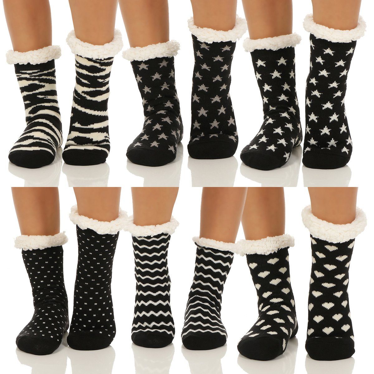 CLEO STYLE Kuschelsocken Damen Hütten Hausschuhe CL 088 Stern Weiß