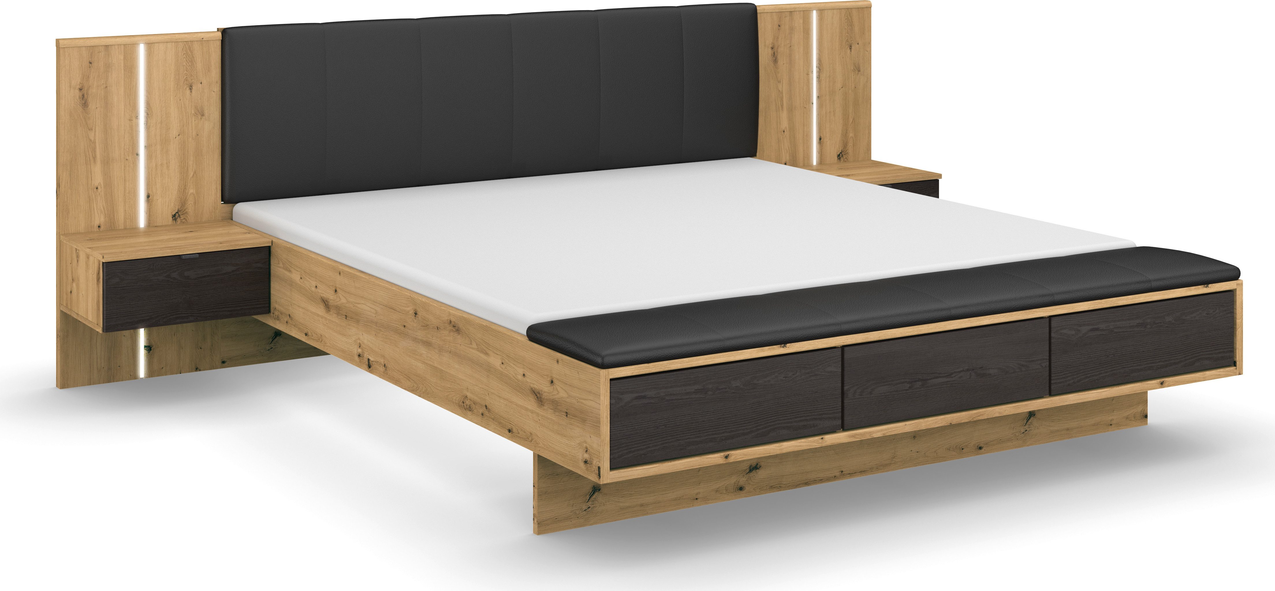 rauch Bettanlage Bett Doppelbett Komfortbett Funktionsbett APOLLON, (3-tlg., Liegefläche 180x200, optional mit Bettbank und Stauraum), Polster-Kopfteil in Lederoptik black, mit Beleuchtung MADE IN GERMANY