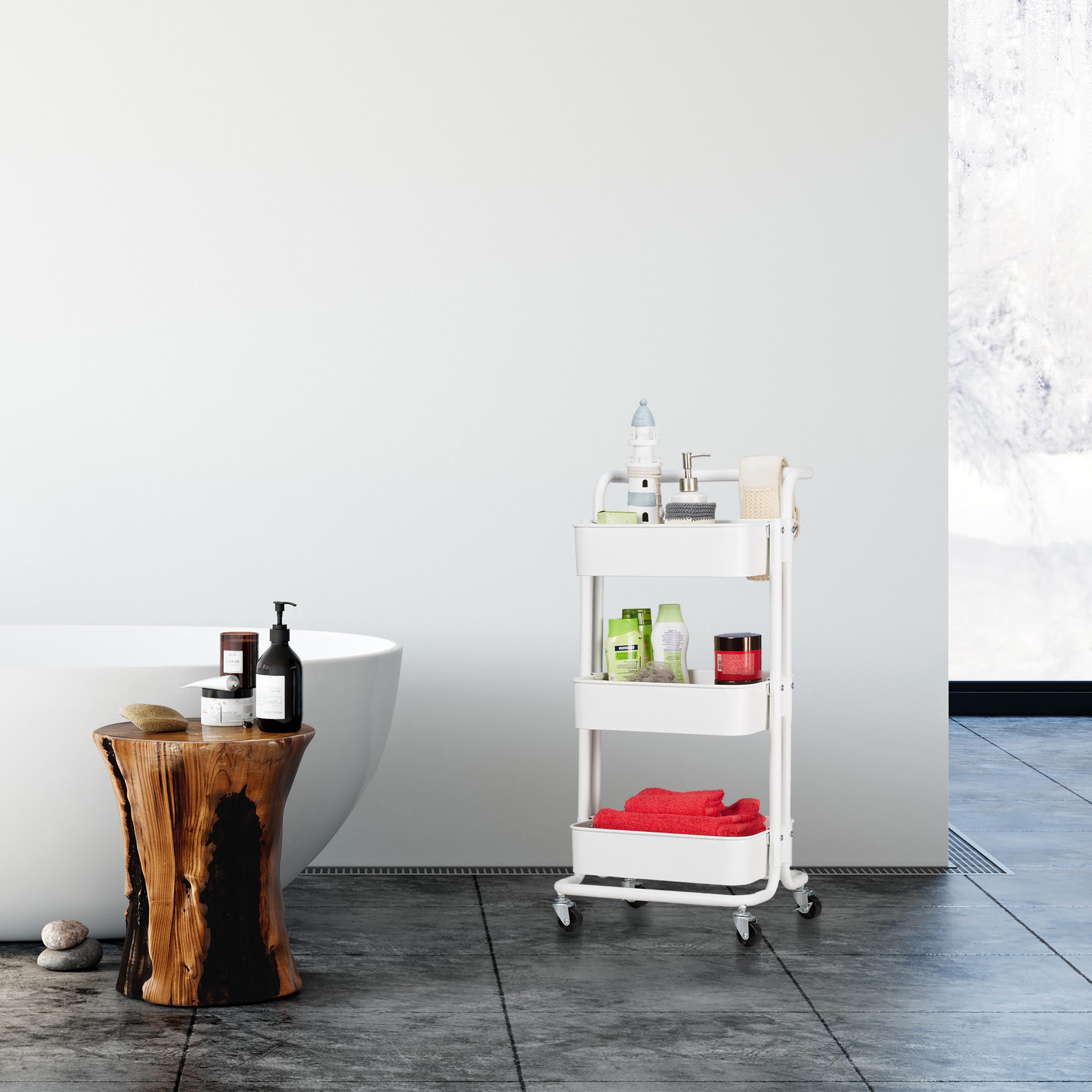 relaxdays Küchenwagen Rollwagen mit 3 Etagen, schwarz