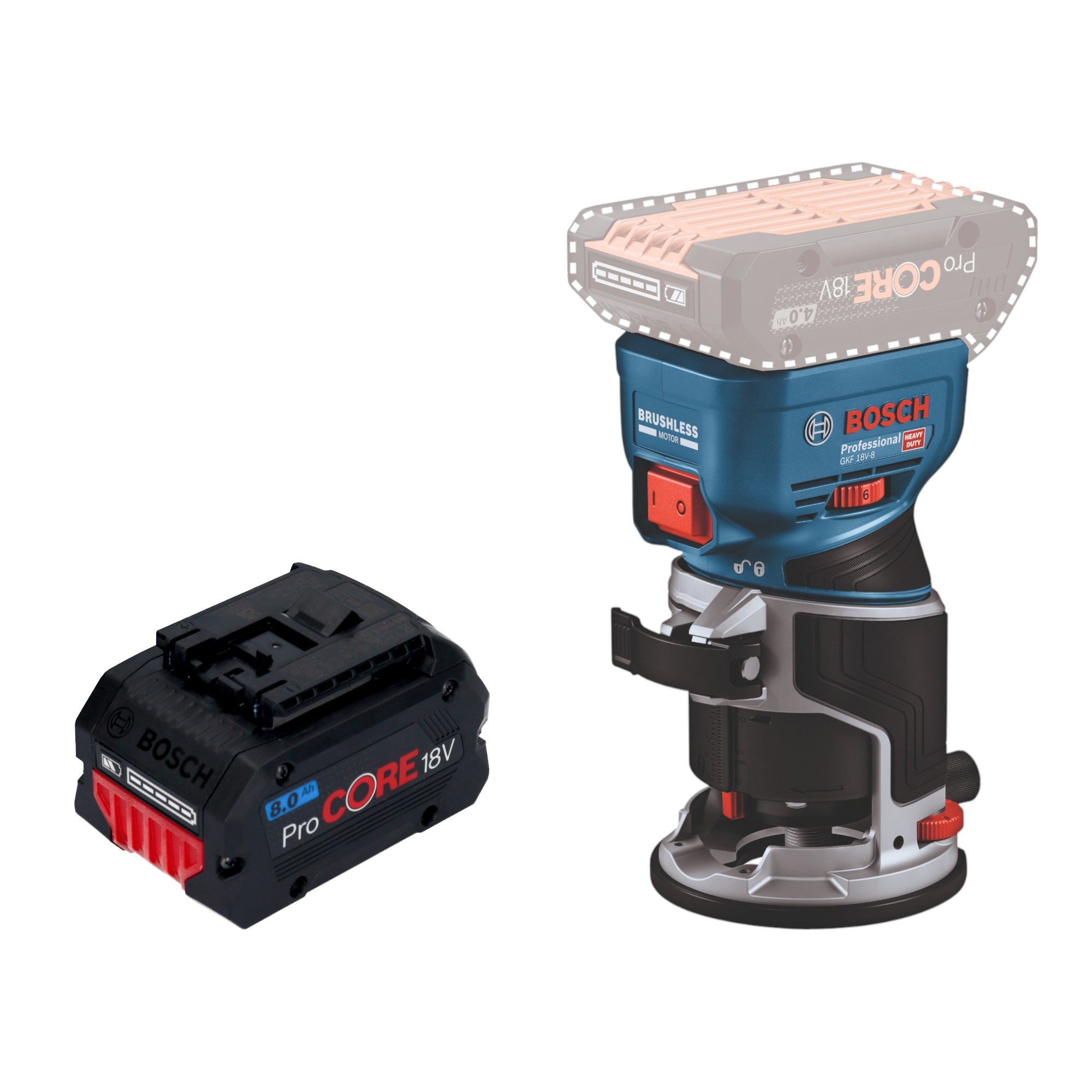 Bosch Professional Oberfräse GKF 18V-8 Professional 18 V + 1x ProCORE Akku 8,0 Ah - ohne Ladegerät