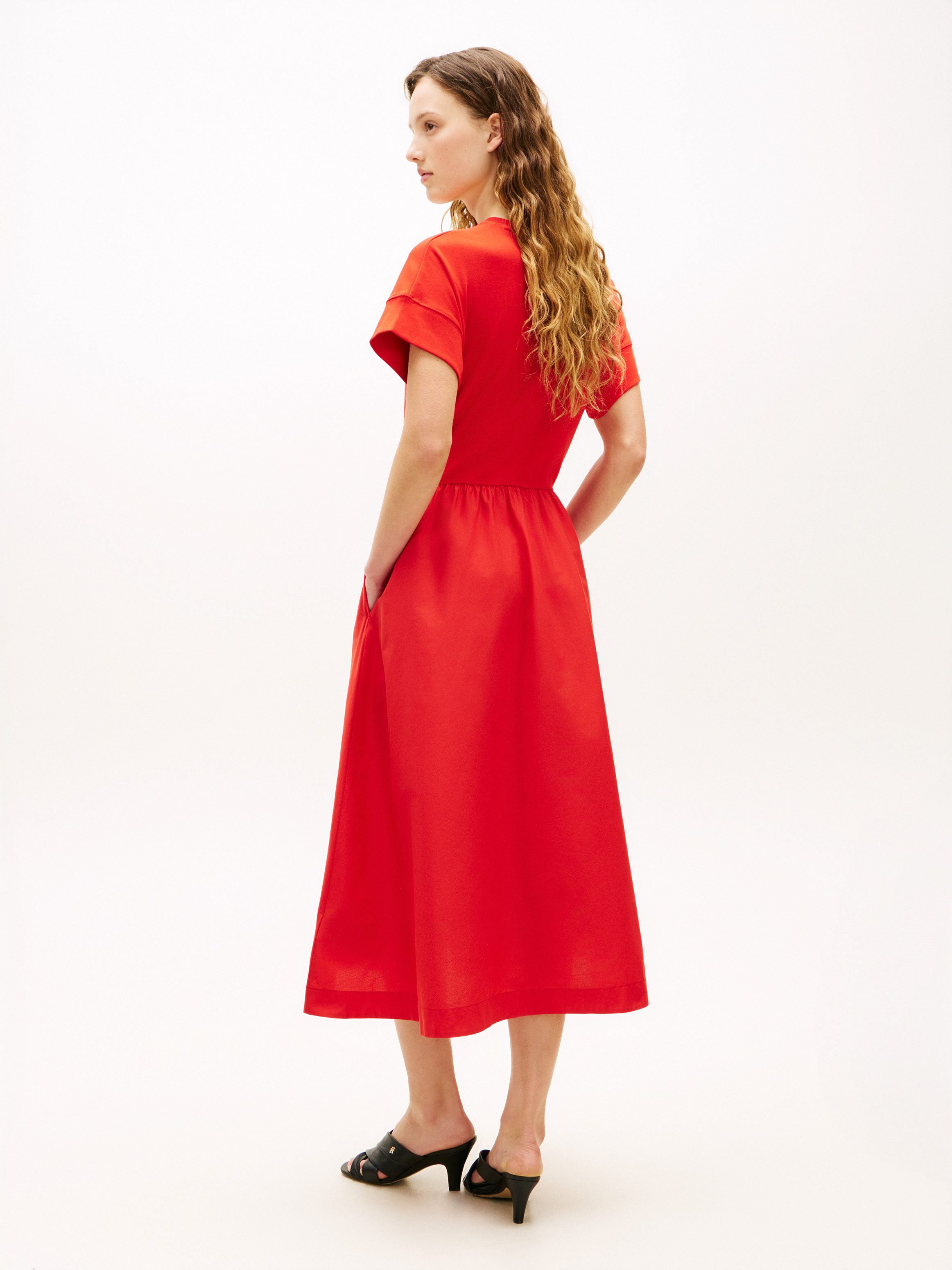 Tommy Hilfiger A-Linien-Kleid CODY MIX MEDIA C-NK MIDI DRESS in Midi-Länge, günstig online kaufen