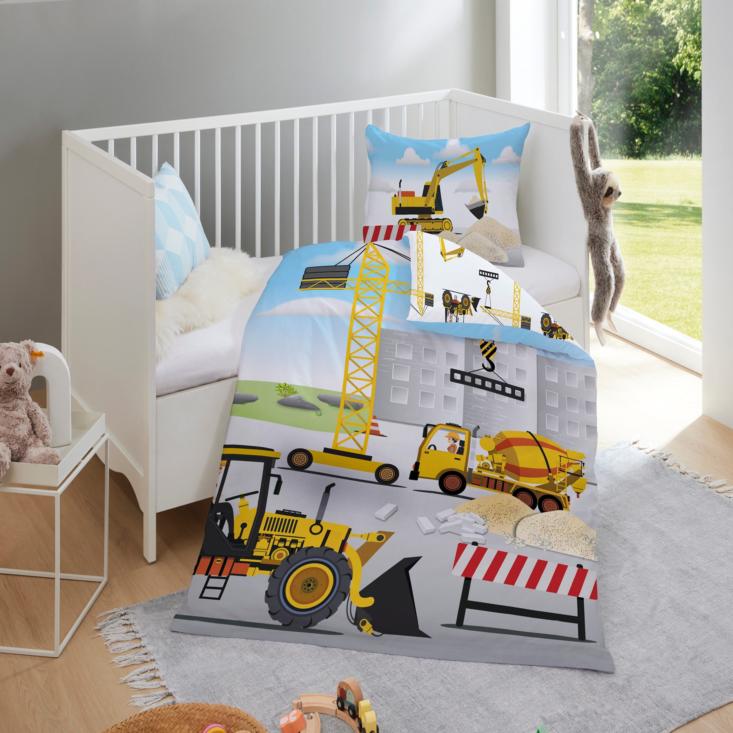 Familando Babybettwäsche mit hellem Motiv "Baustelle" 100x135 + 40x60 cm au günstig online kaufen