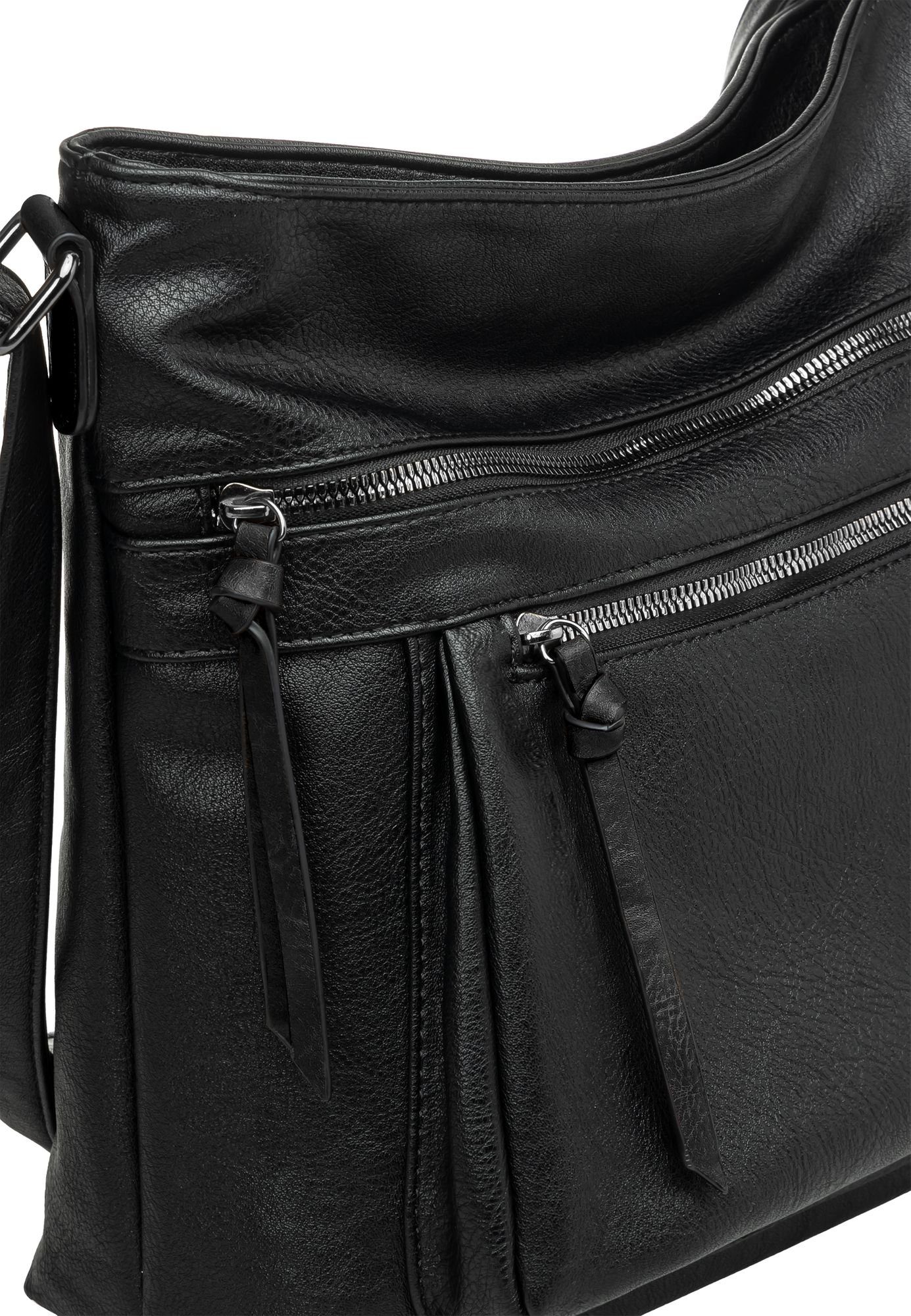 Caspar Umhängetasche TS1070 mittelgroße elegante Crossbody Bag sportlich Umhängetasche Damen schwarz