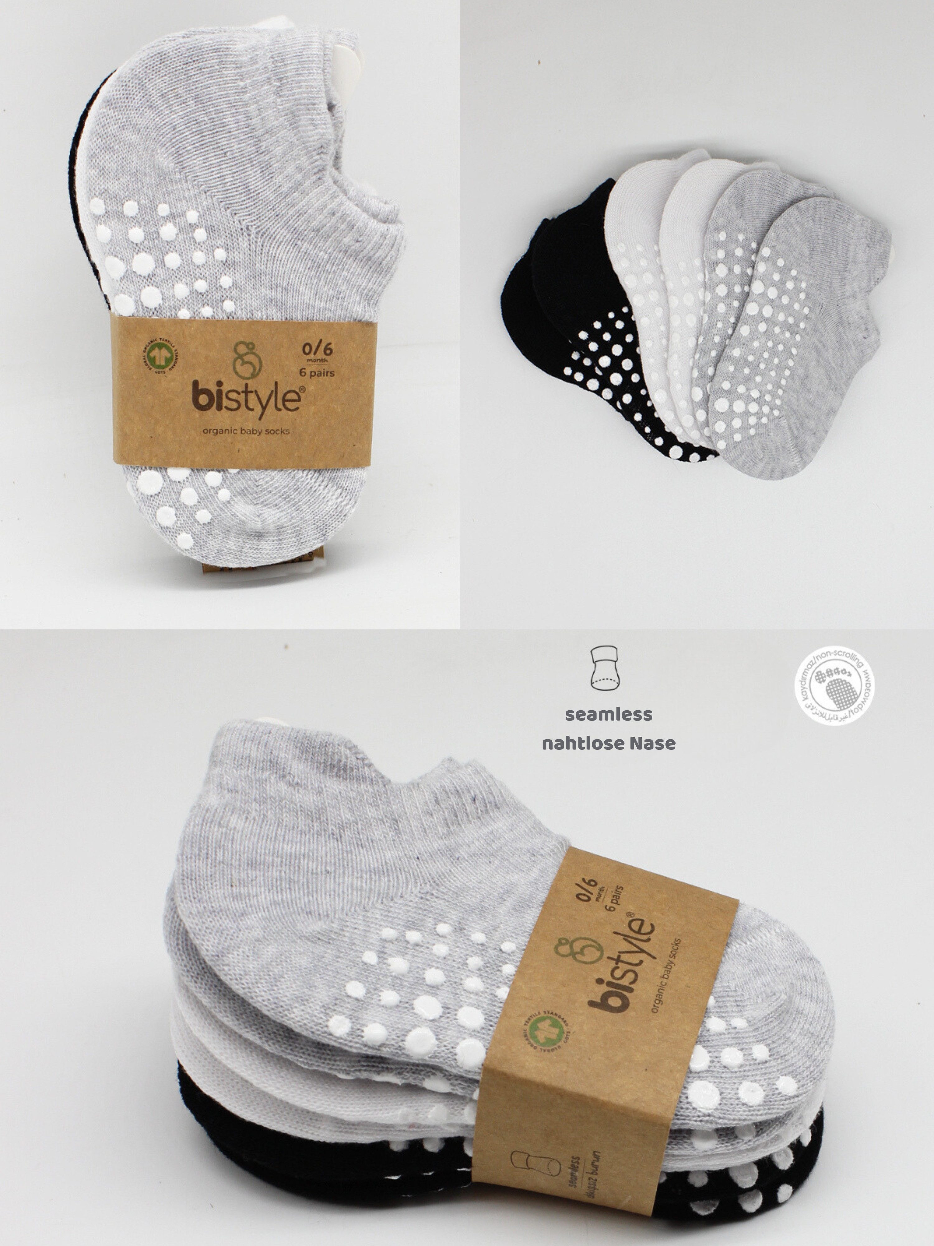 bistyle Sneakersocken (6er Pack) ABS für Babys Jungen Mädchen Babysocken Kurzsocken (Set, 6-Paar, 6er-Pack) Anti-Rutsch Bio-Baumwolle GOTS zertifiziert 0-6 Mona – Bild 5 von 5