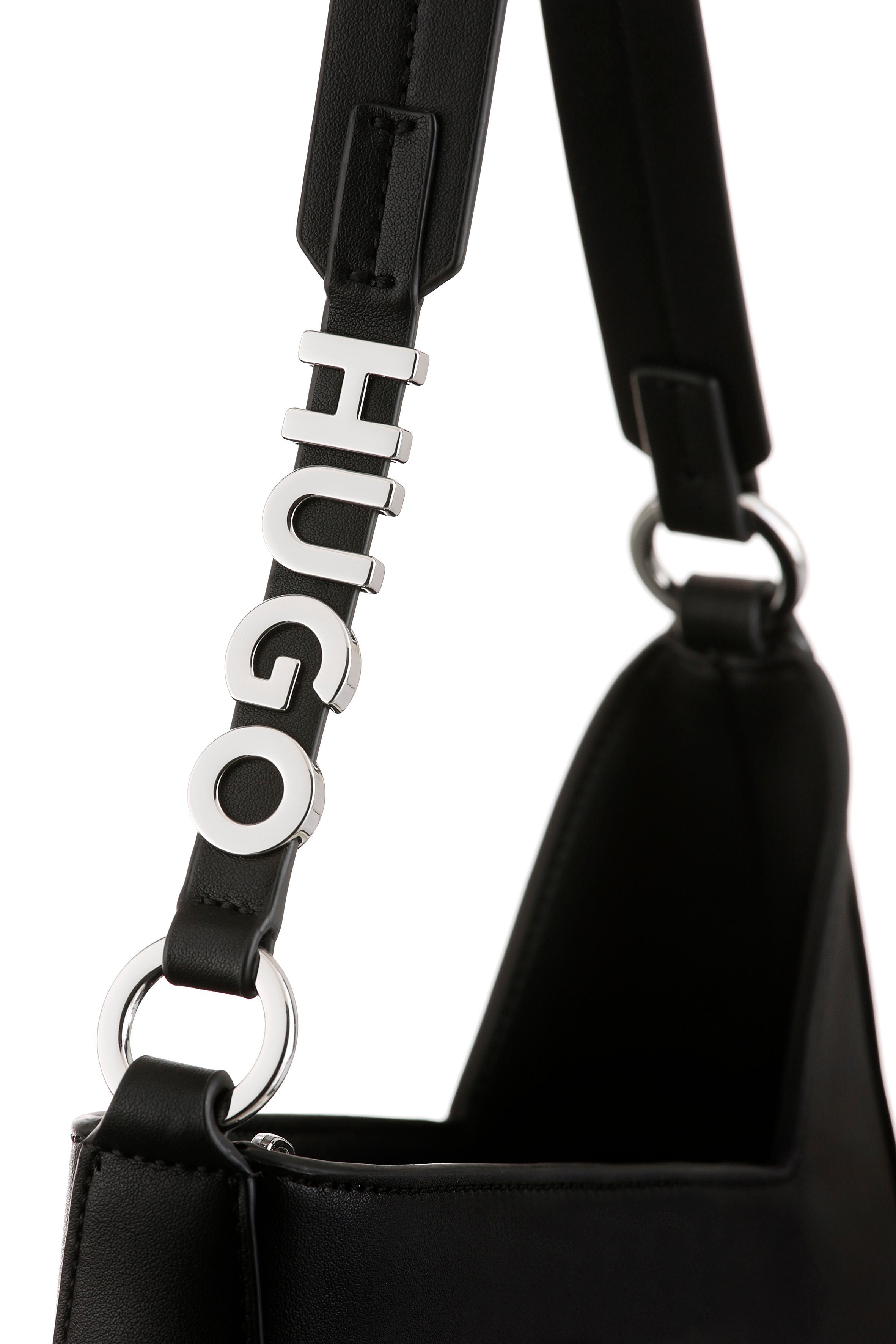 HUGO Schultertasche Mel Shoulder Bag auffälligem mit Henkel schwarz R., HUGO-Logo am