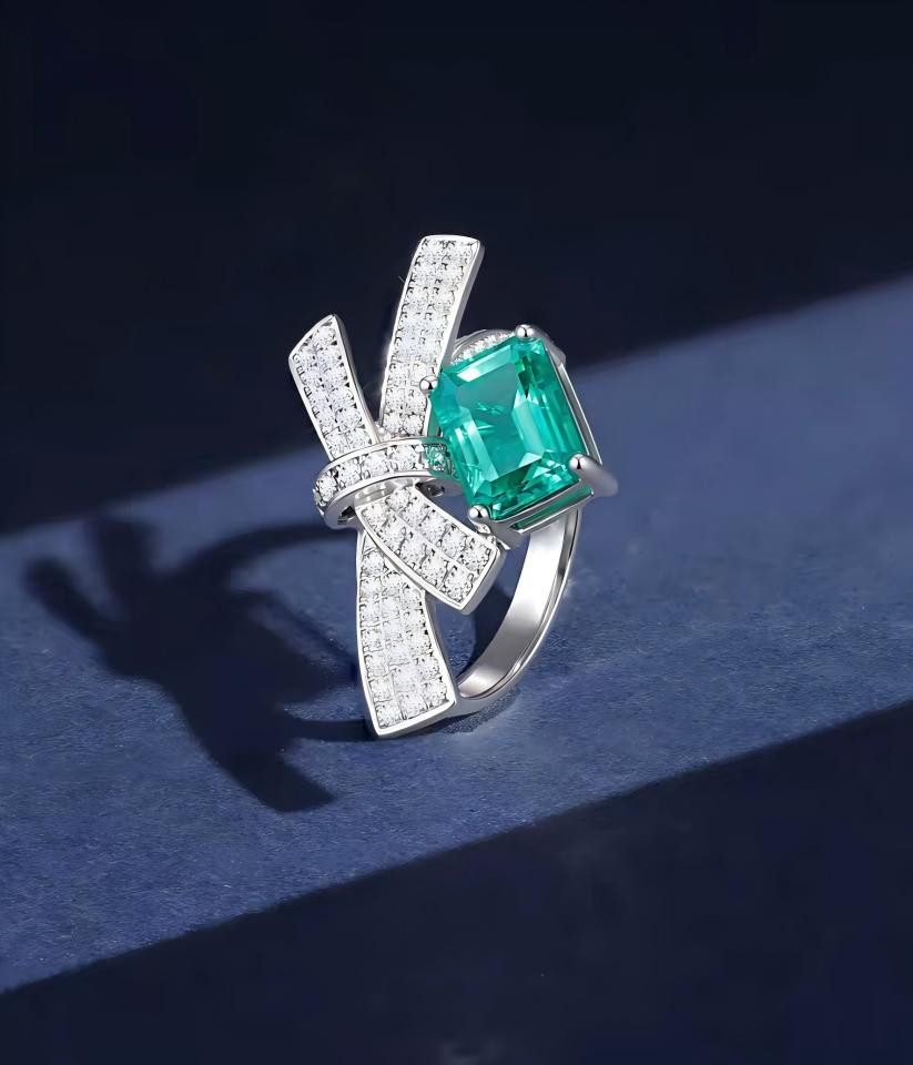 Jumpeak Verlobungsring Labor Smaragd Ring 2ct/3ct wählbar,Weißgold Ring,GRC Zertifikat, Kreuzband Design, Edelsteinring, Cocktailring, Geschenk für Sie