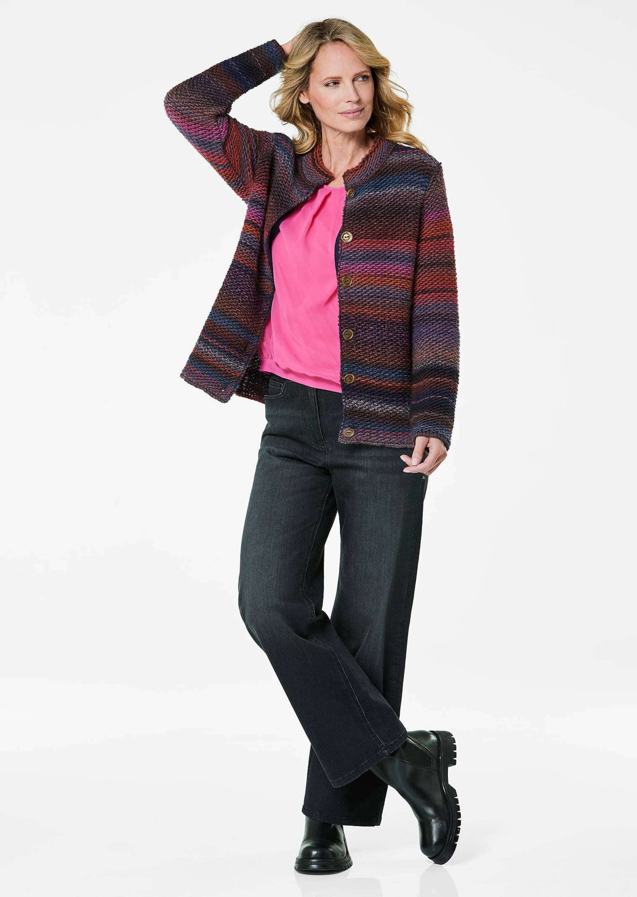GOLDNER Strickjacke Multicolor Woll-Jacke mit Stehkragen Hüftlanger Schurwo günstig online kaufen