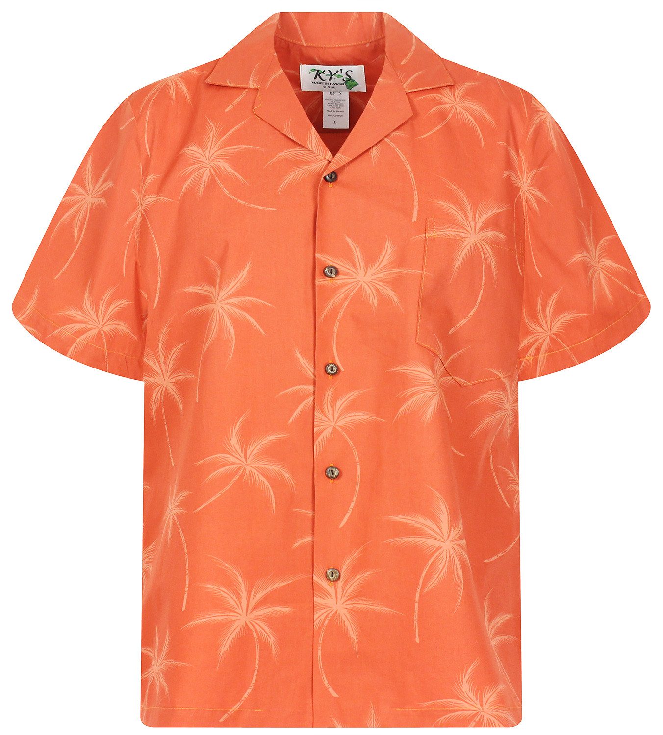 KY's Hawaiihemd "Palmshadow" Herren Kurzarm Baumwolle Kokosknöpfe Original Hawaii