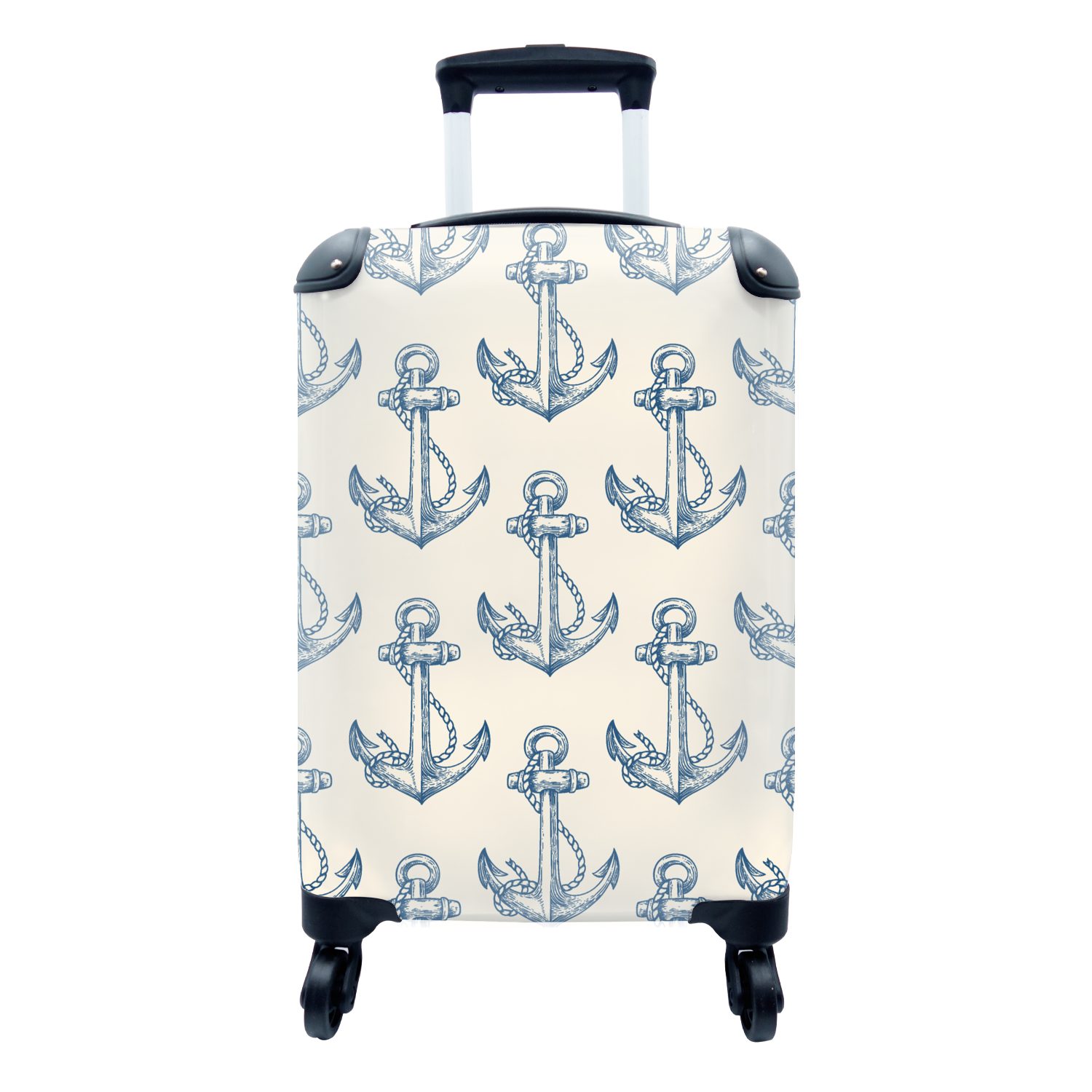 MuchoWow Anker - - Reisetasche rollen, Reisekoffer - Handgepäck Muster, mit 4 Vintage für Rollen, Ferien, Strand Handgepäckkoffer Trolley,
