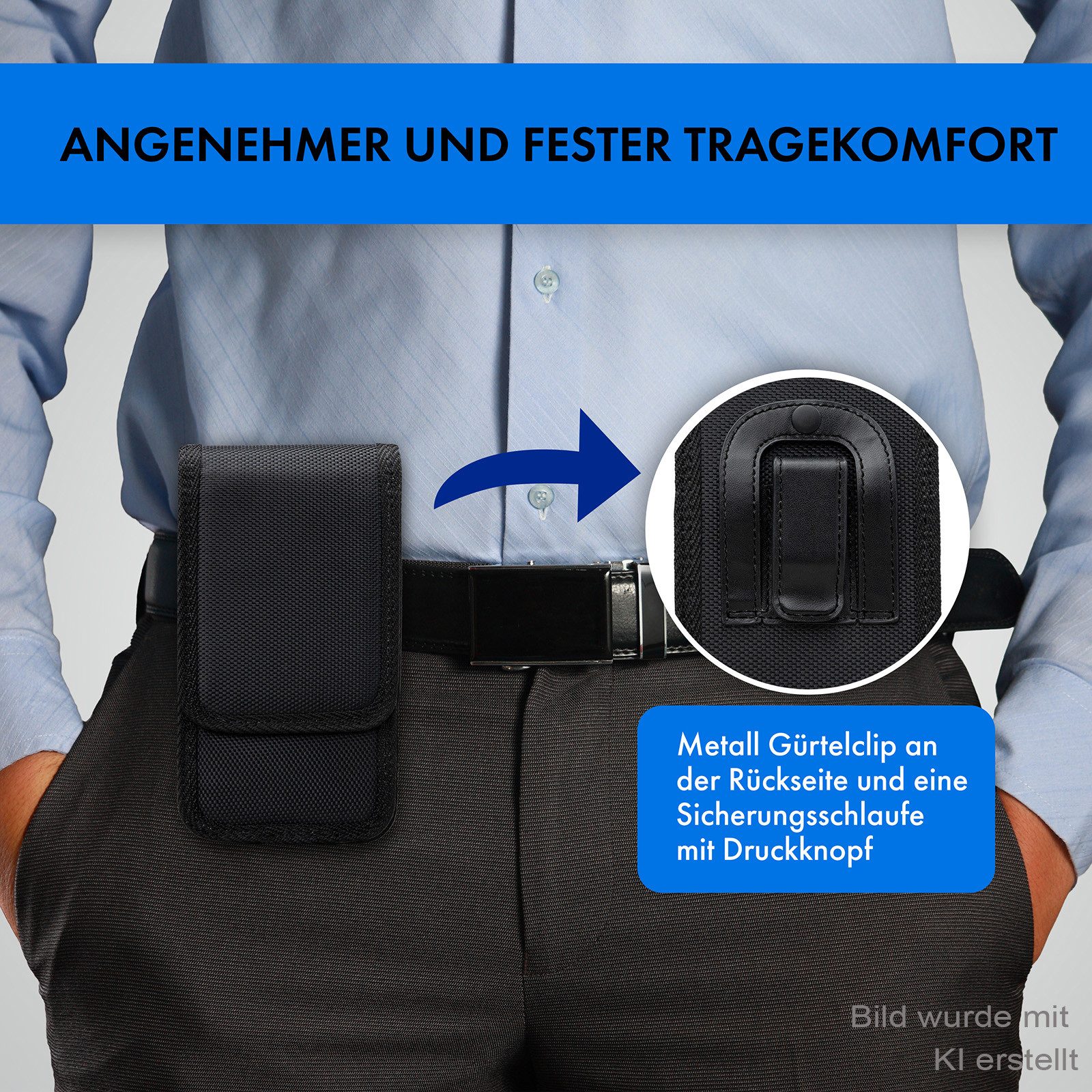 XiRRiX Handytasche Handy Gürteltasche Hipbag Smartphone Tasche schwarz, robustes Textilmaterial