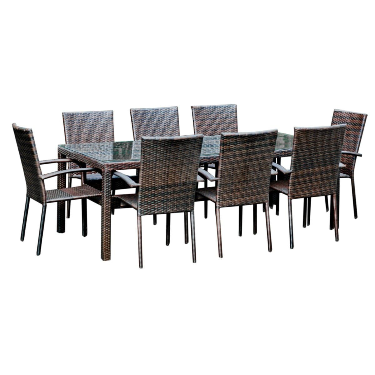 Raumhirsch Furniture Gartenlounge-Set Balkonmöbel, Sitzgruppe, Outdoor Möbelset für 8 Personen, (Maße:Tisch 200 x 100 x 74 (H) cm, 9-teilig), Glasplatte 5 mm, Stapelbare Stühle, UV- & wetterfest