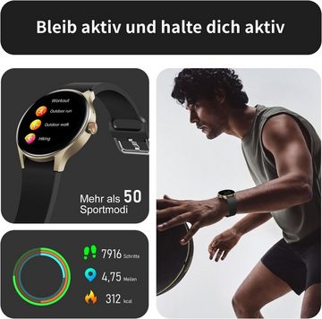 BingoFit Smartwatch (1,43 Zoll, Android iOS), Fitnessuhr, Fitness Tracker mit Pulsuhr Blutdruck SpO2 50+Sportmodi