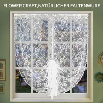 Scheibengardine Spitzenvorhänge Blumenstickerei Türvorhang, MAGICSHE, 70*120cm, Kräuselband halbtransparent, Jacquard