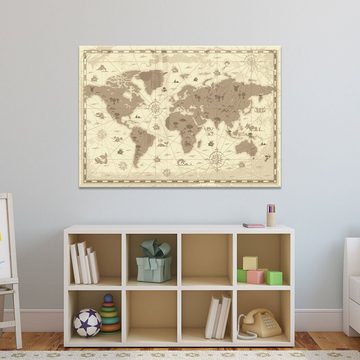 WallSpirit Leinwandbild "Antike Weltkarte" - moderner Kunstdruck - XXL Wandbild, Leinwandbild geeignet für alle Wohnbereiche