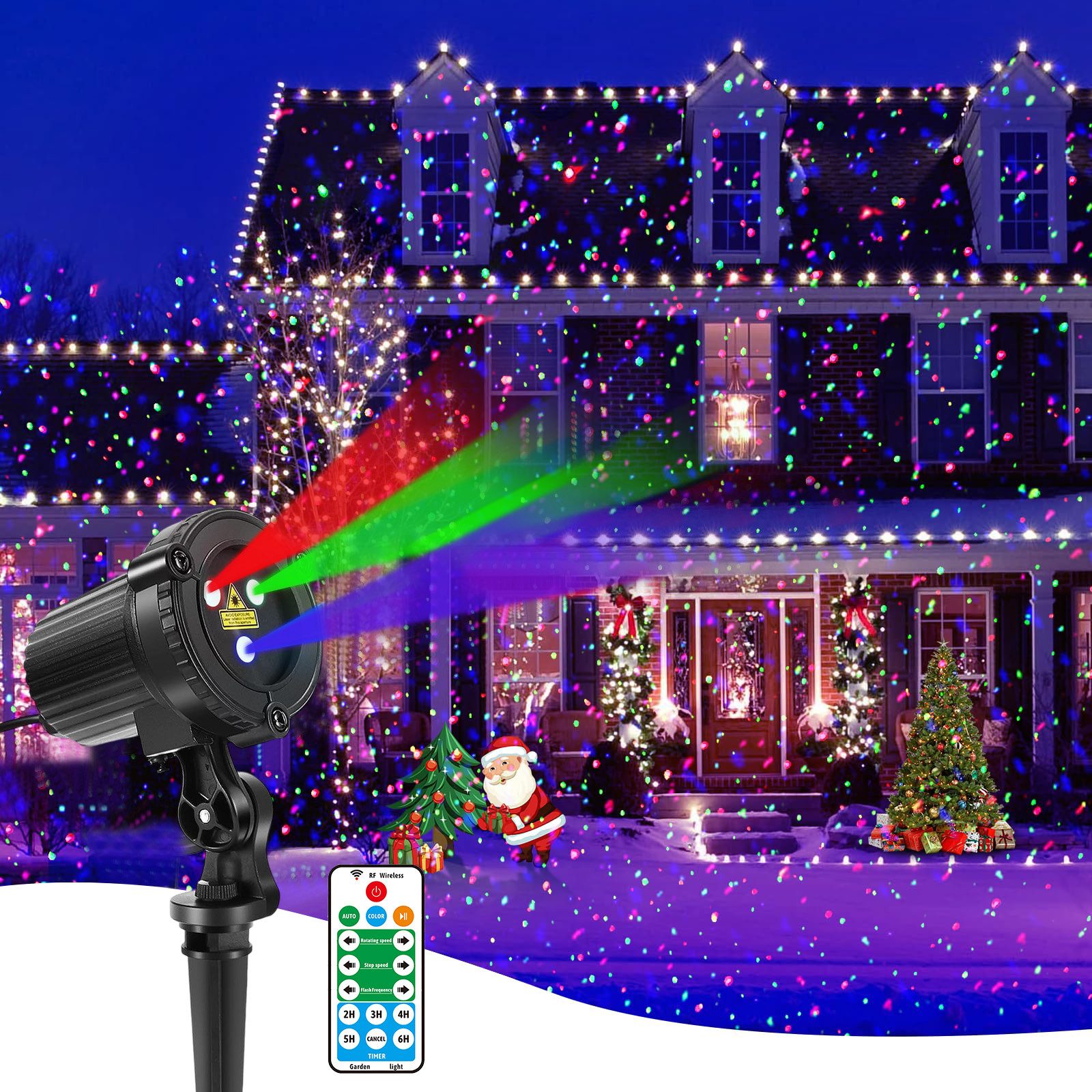 MUPOO LED Gartenstrahler Outdoor Gartenprojektor,Laser Weihnachtslichter Wasserdicht, Laser Weihnachtsbeleuchtung mit Fernbedienung & Timer