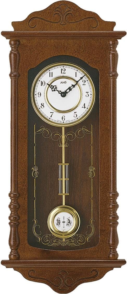 AMS Pendelwanduhr W7013/1 (Quarzuhr, Holz-/Glasgehäuse,Erle nussbaumfarben,Made in Germany)
