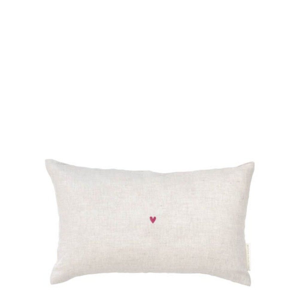 Bastion Collections Kissenhülle 100% Leinen – Beige mit Rosa Blumen - Herz - Streifen