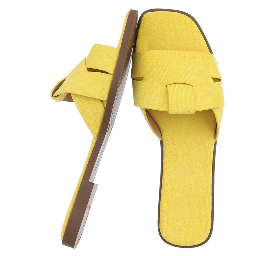 Ital-Design Moderne Damen Sandalen mit geflochtenem Design für Freizeit Pantolette (91117155) Blockabsatz Pantoletten in Gelb