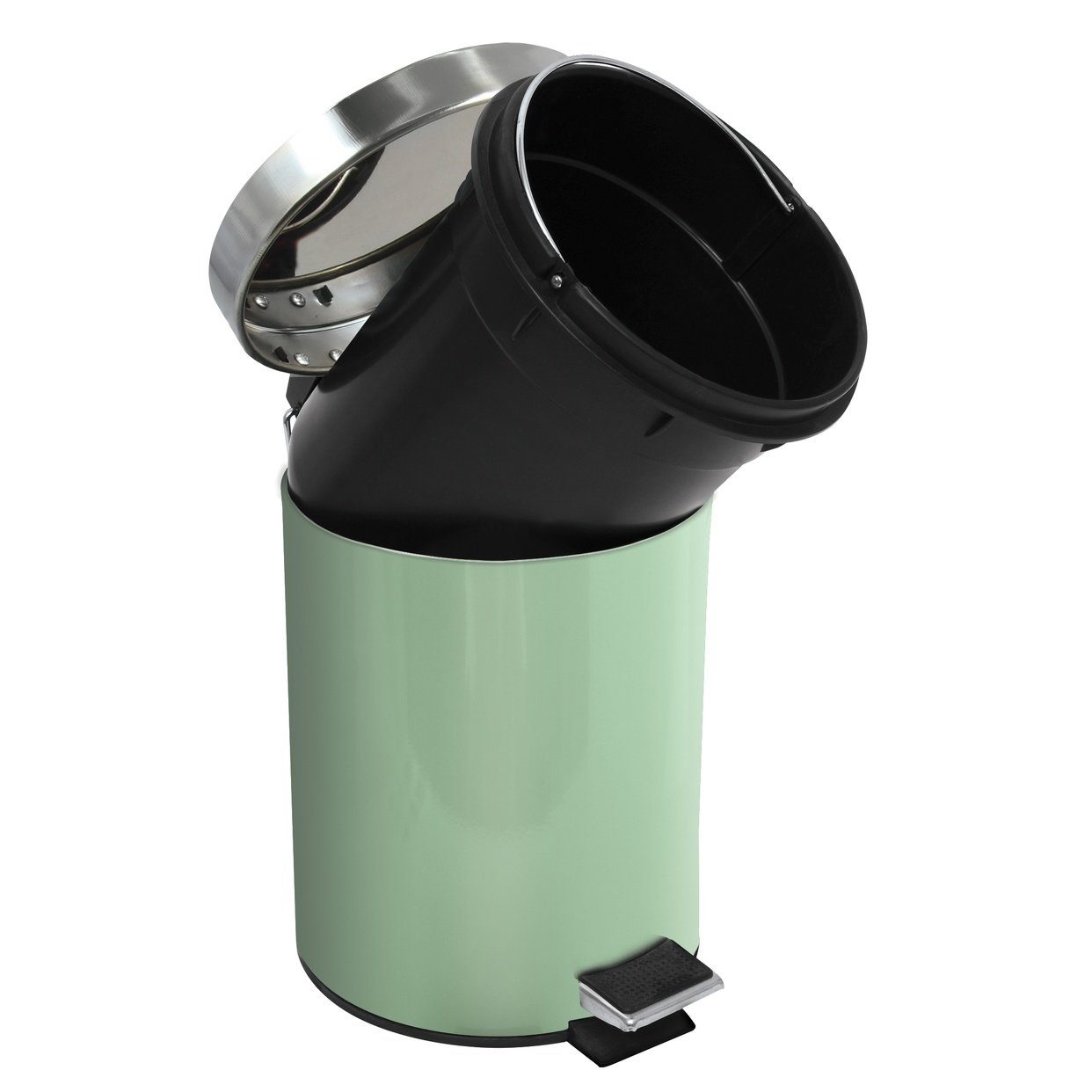 MSV Kosmetikeimer Treteimer uni, rostfreier Edelstahl, mit herausnehmbarem Inneneimer, 3L, neue Trendfarbe basil grün