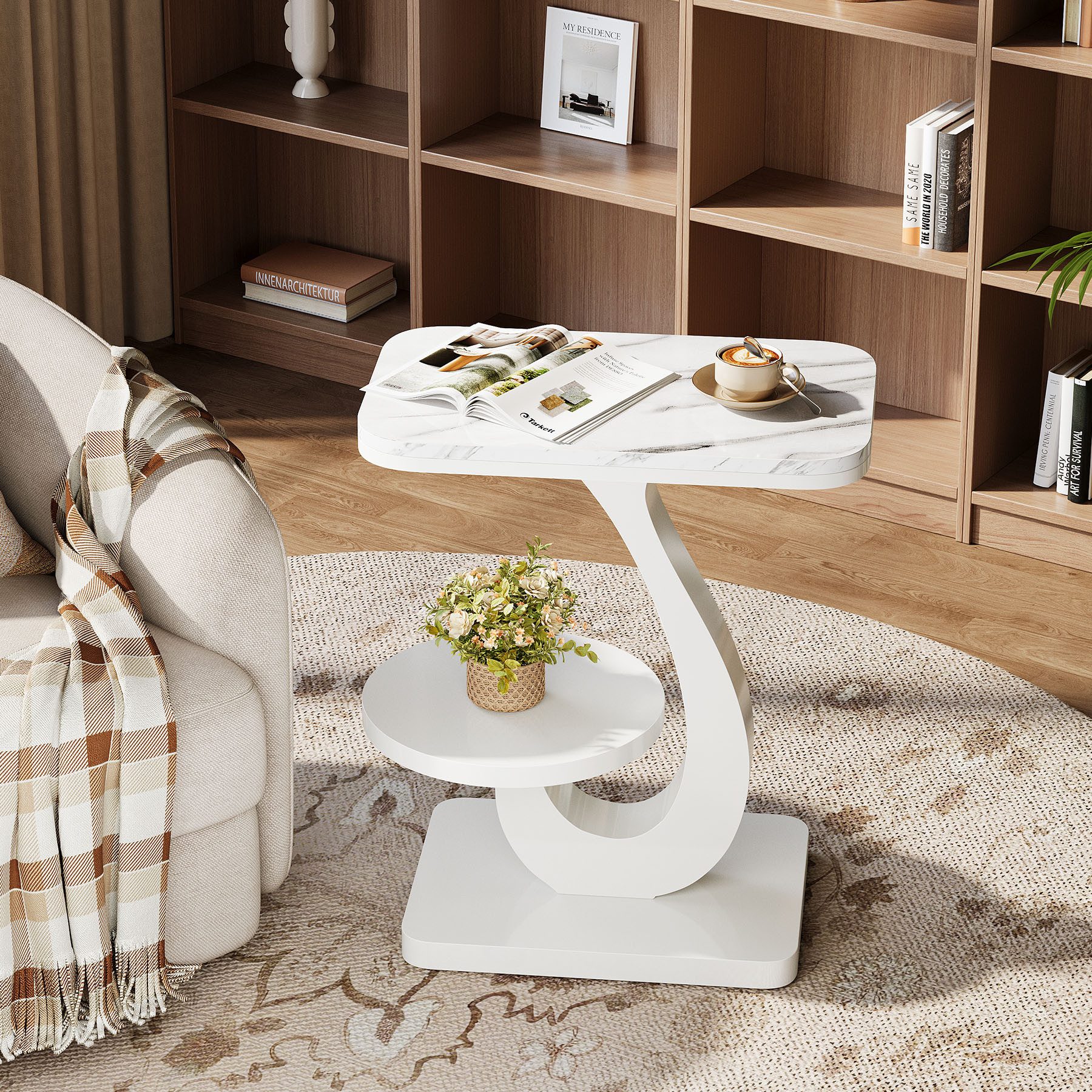 Tribesigns Beistelltisch C-förmiger Beistelltisch, 2 Ebenen Mit Marmoroptik Moderner Sofatisch – Bild 5 von 5
