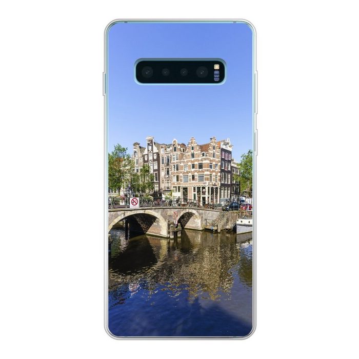 MuchoWow Handyhülle Spiegelung einer Brücke in der Nähe der Brouwersgracht in Amsterdam Phone Case Handyhülle Samsung Galaxy S10 Lite Silikon Schutzhülle