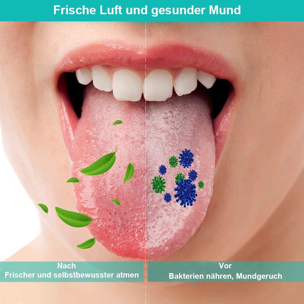 COOL-i ® Zungenreinigeraufsatz Edelstahl-Zungenreiniger Set, 4 Zungenschaber gegen Mundgeruch, wiederverwendbar & ideal für die tägliche Mundhygiene
