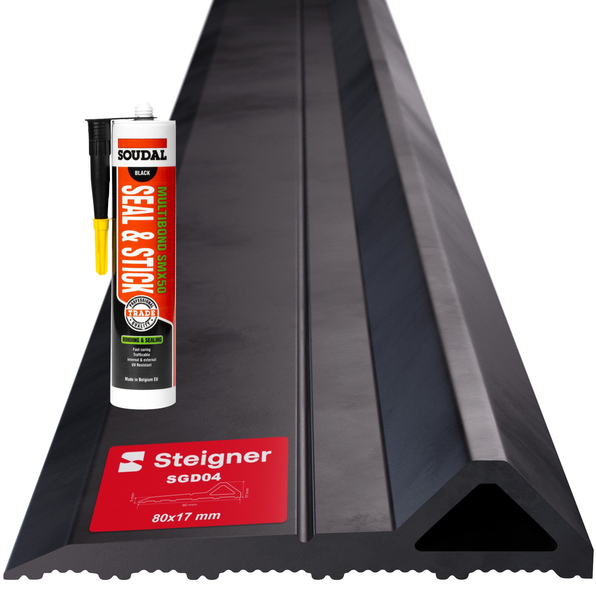STEIGNER Dichtungsband Garagentor Dichtung unten Premium-EPDM 1m Hörmann geeignet, Zugluftstopper Montagekleber SET wetterfest UV-beständig SGD04
