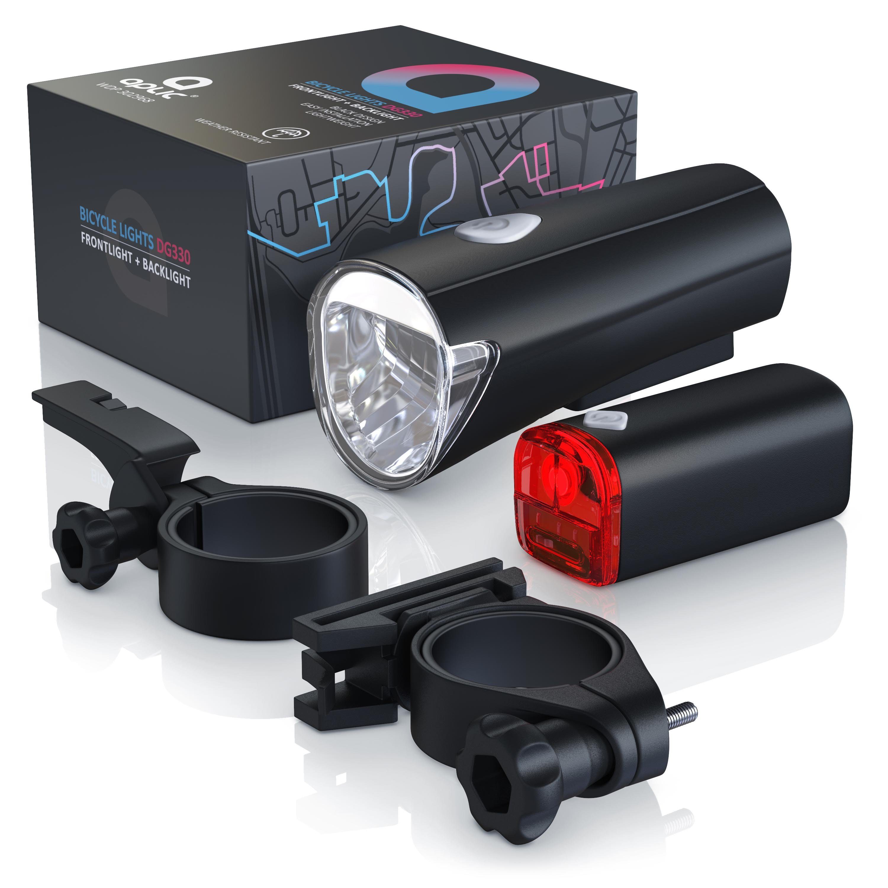 Aplic Fahrradbeleuchtung LED Fahrradlicht Set StVZO zugelassen, 30 Lux, Front & Rücklicht, Fahrradlampe, Fahrradlampenset, Rück & Frontlicht, batteriebetrieben
