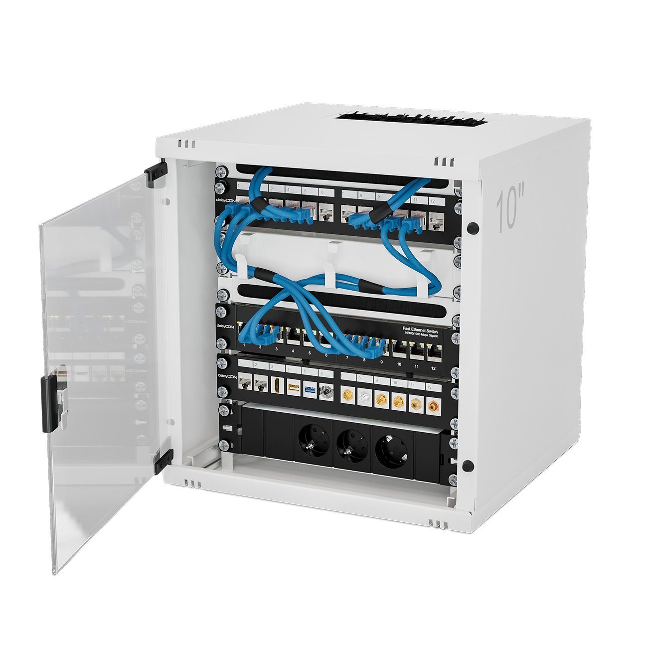 deleyCON deleyCON 12 Port Patchpanel Modular für Keystone Module 1HE 10 Zoll Netzwerk-Adapter