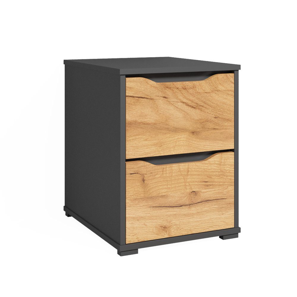 Vicco Nachtkommode Ruben, Goldkraft Eiche/Anthrazit, 40 x 53.6 cm mit Schubladen