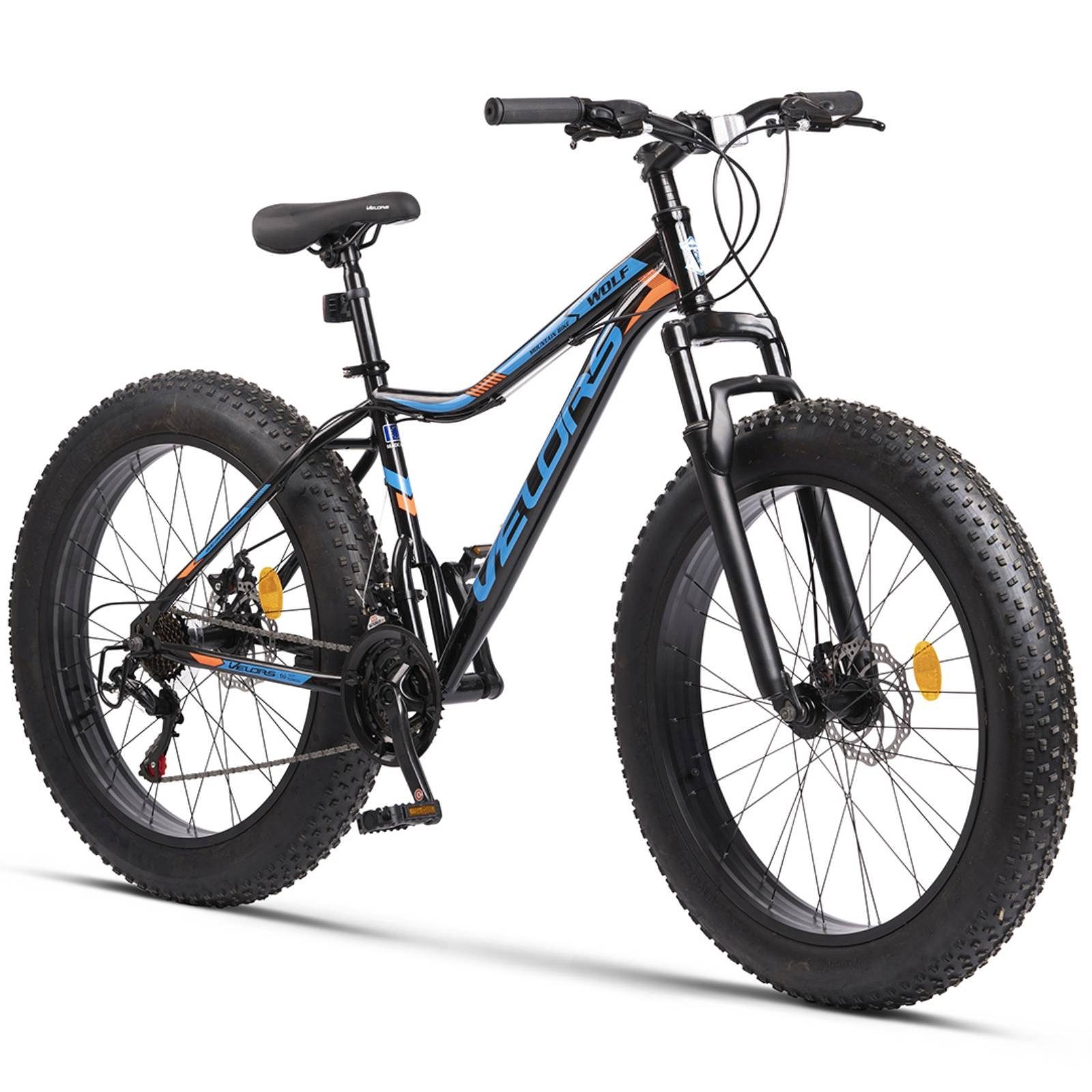 Fat Kettenschaltung, 21 Herren MTB Fat und Tourney Scheibenbremse, Velors Damen Fatbike Hardtail Zoll Shimano mechanische 4.0 26 Jungen, Gang Tire Bike Mountainbike für Schaltwerk, Blau