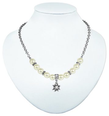 LUISIA® Perlenkette Halbperlenkette "Juliana" mit Edelweißanhänger mit Swarovski® Kristallen (1-tlg., inkl. Schmuckbox)