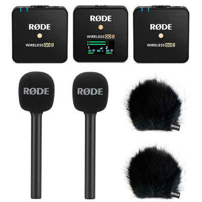 RØDE Mikrofon Wireless GO II Funk-Mikrofon Interview Set (mit 2x Interview GO Handadapter), und 2x Fell-Windschutz