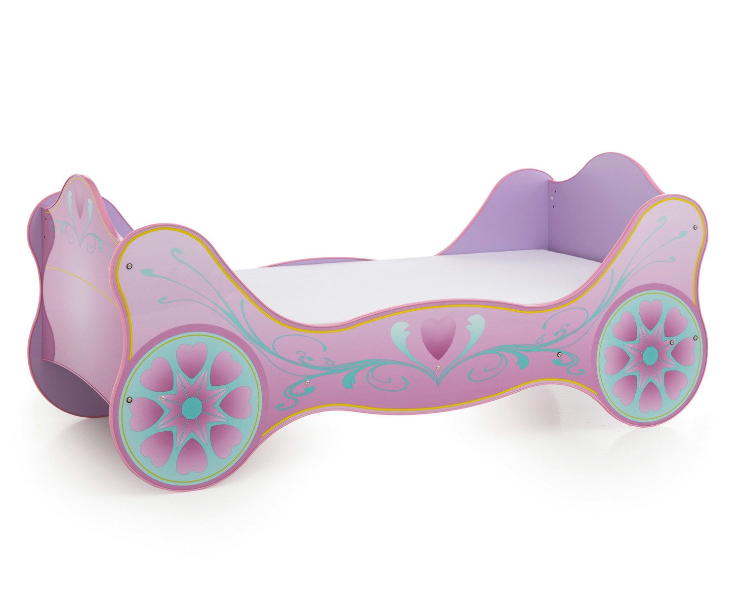 Begabino Autobett Kinderbett Prinzessin Kutsche Lila mit Matratze, Lattenrost 90x200 cm