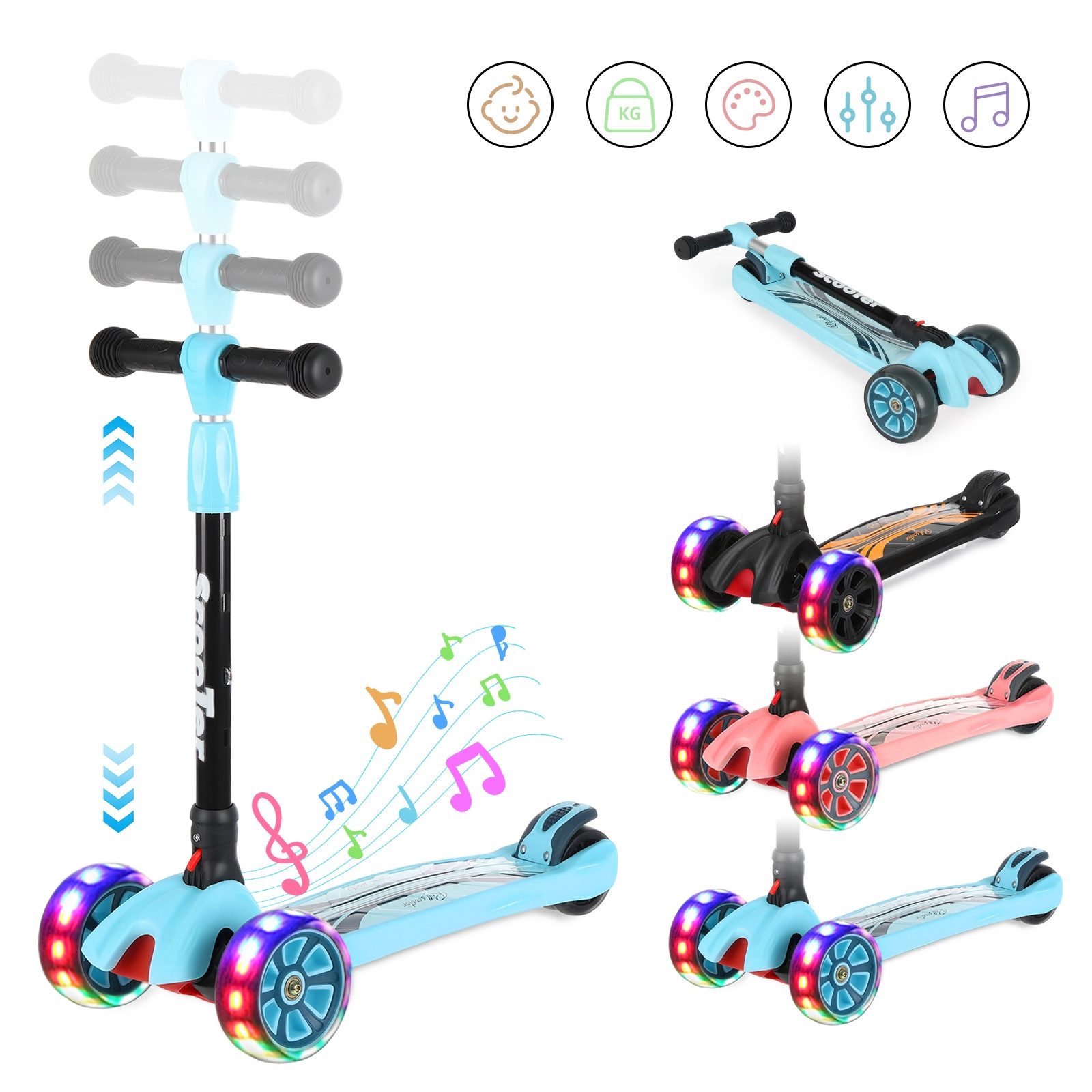 oyajia Городской скутер Скутеры Roller Kinder Kinderroller Трехколесный скутер ab 3 jahre faltbar, (Faltbar Tret-Roller höhenverstellbarer Городской скутер), Kinderscooter mit ABEC-9 Kugellager, Belastbar bis zu 100 Kg