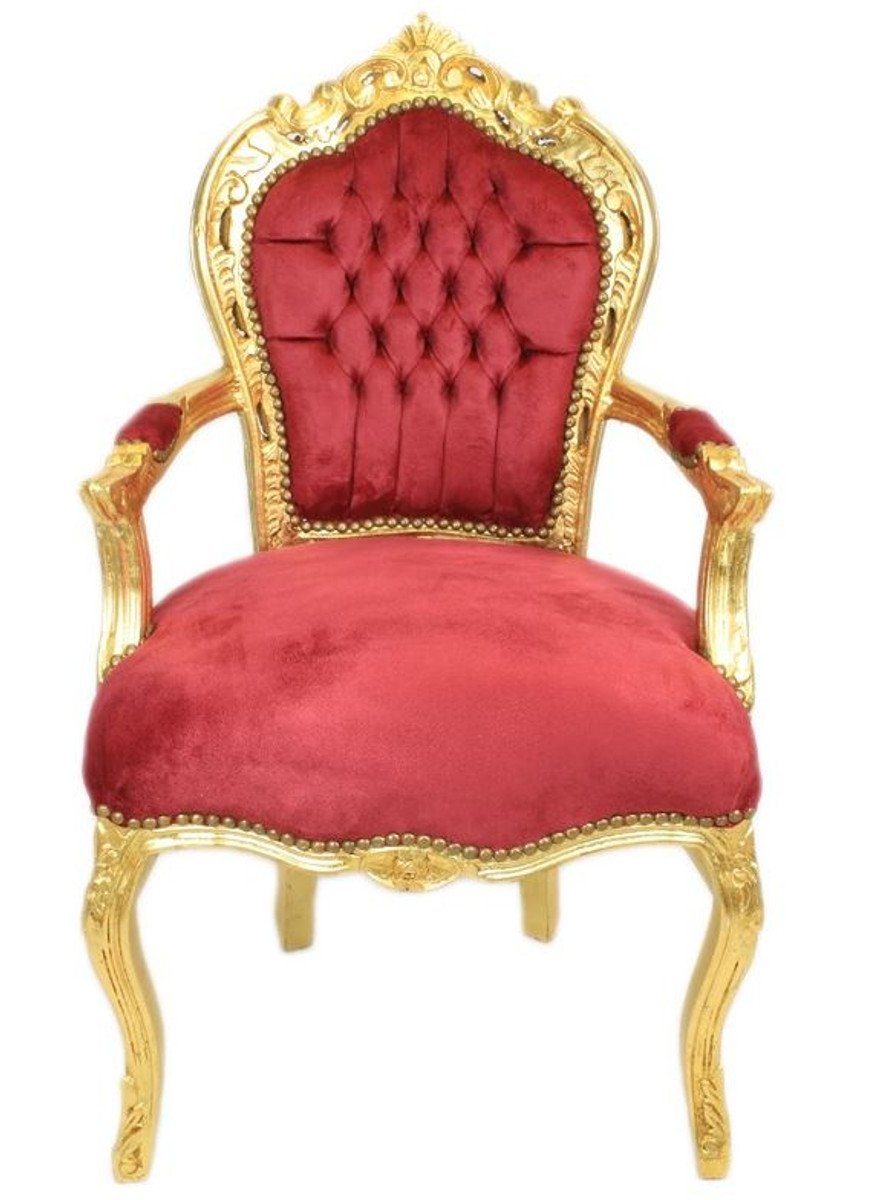 Esszimmerstuhl Barock Esszimmer Stuhl Bordeaux / Gold mit Armlehnen