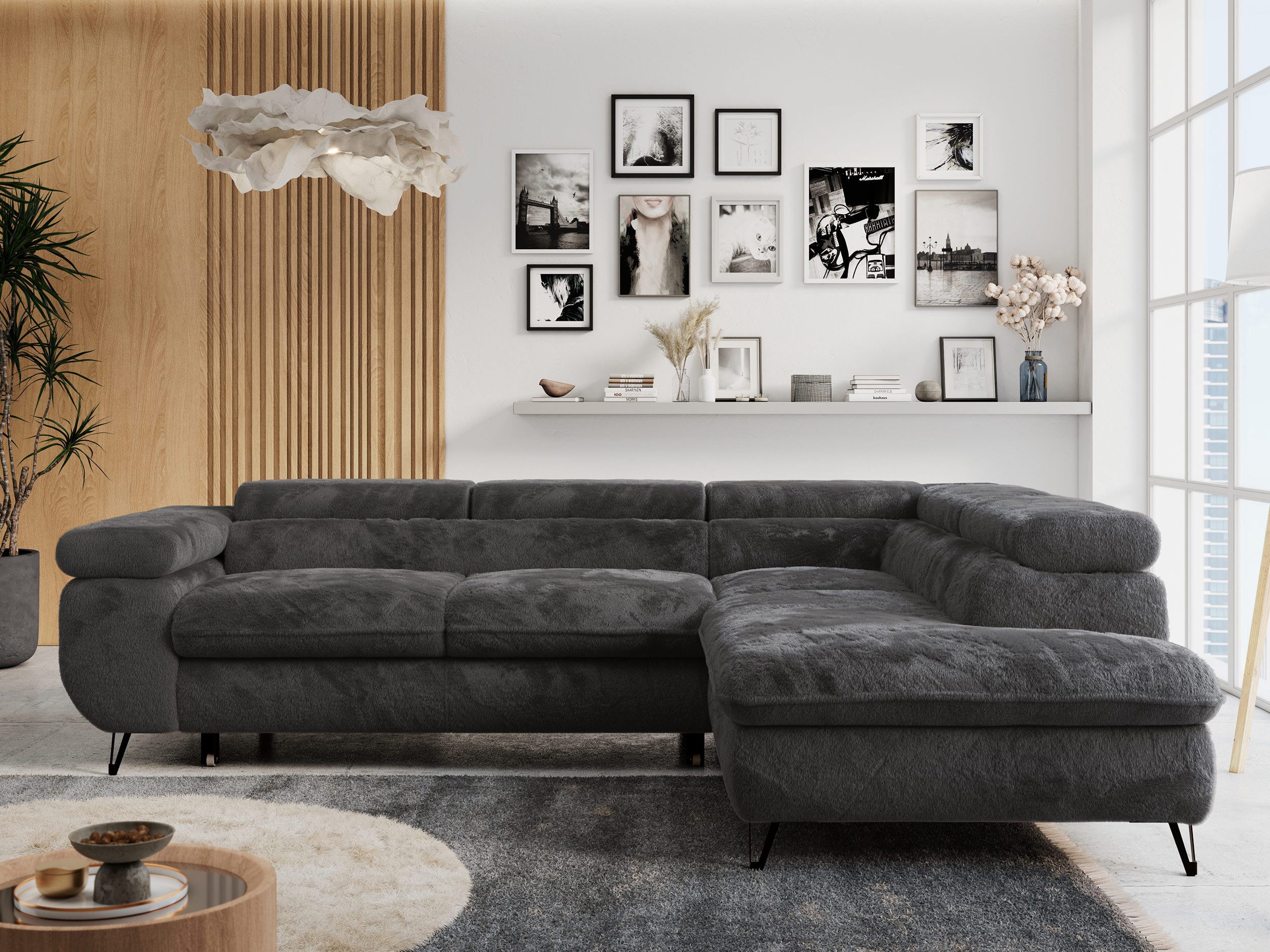 MKS MÖBEL Ecksofa PETER L, Set, Ecksofa L-form, HR35-Schaum, Wellenfederkern, Bettfunktion, Einstellbare Kopfstützen, Bettkasten