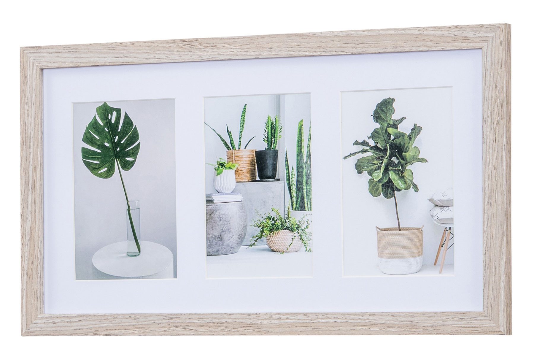 Levandeo® Bilderrahmen Collage, Bilderrahmen Collage 3 Fotos 10x15cm Eiche gekälkt MDF Passepartout