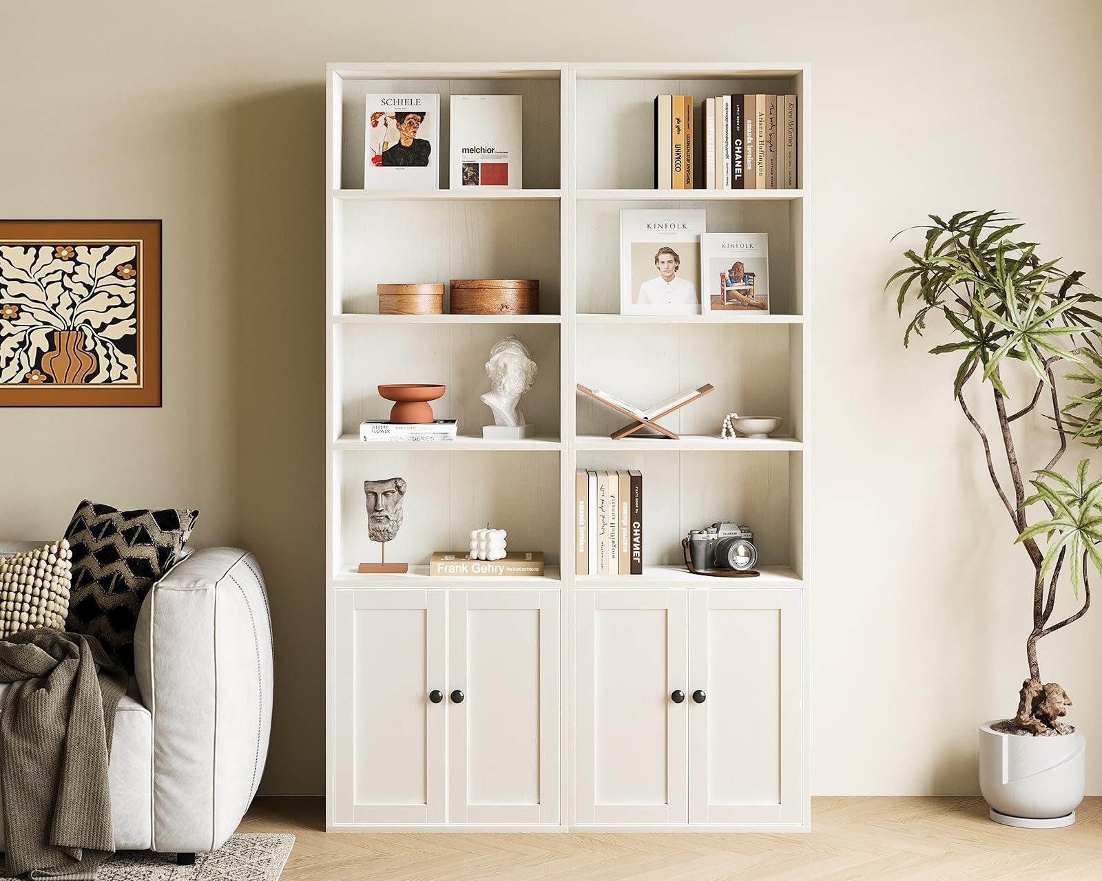 ODK Bücherregal mit Türen, Standregal mit 6 Ebenen, Höhe 176,4 cm, 1-tlg., Aufbewahrungsregal für Wohnzimmer, Homeoffice und Schlafzimmer