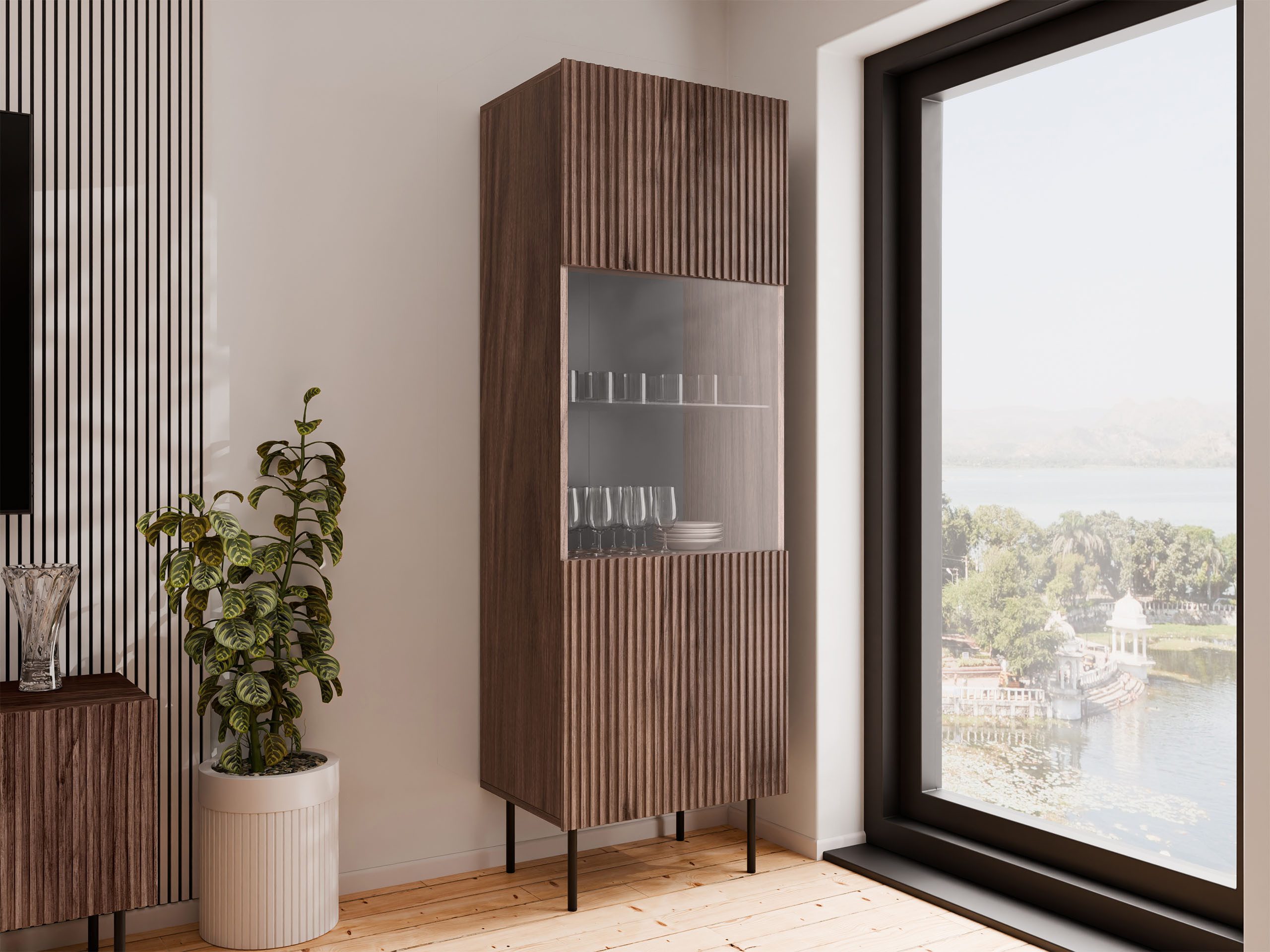 MIRJAN24 Vitrine Tacos (mit Drehtür) Schwarze Stahlfüße, Gehärtetes Glas 4 günstig online kaufen