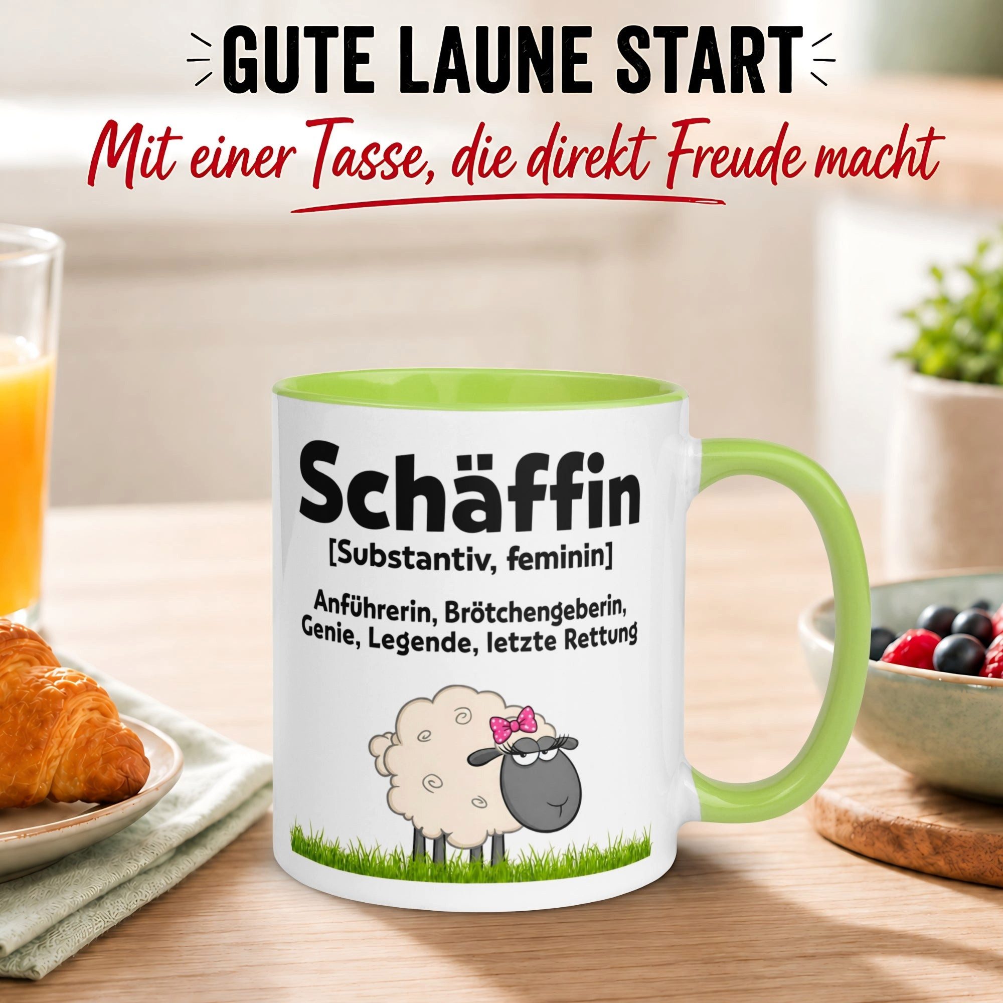 Momentals Tasse Beste Chefin Geschenk – „Schäffin - Substantiv Feminin“, Gratis Versand · Links-&Rechtshänder · Spülmaschinenfest – Bild 3 von 5
