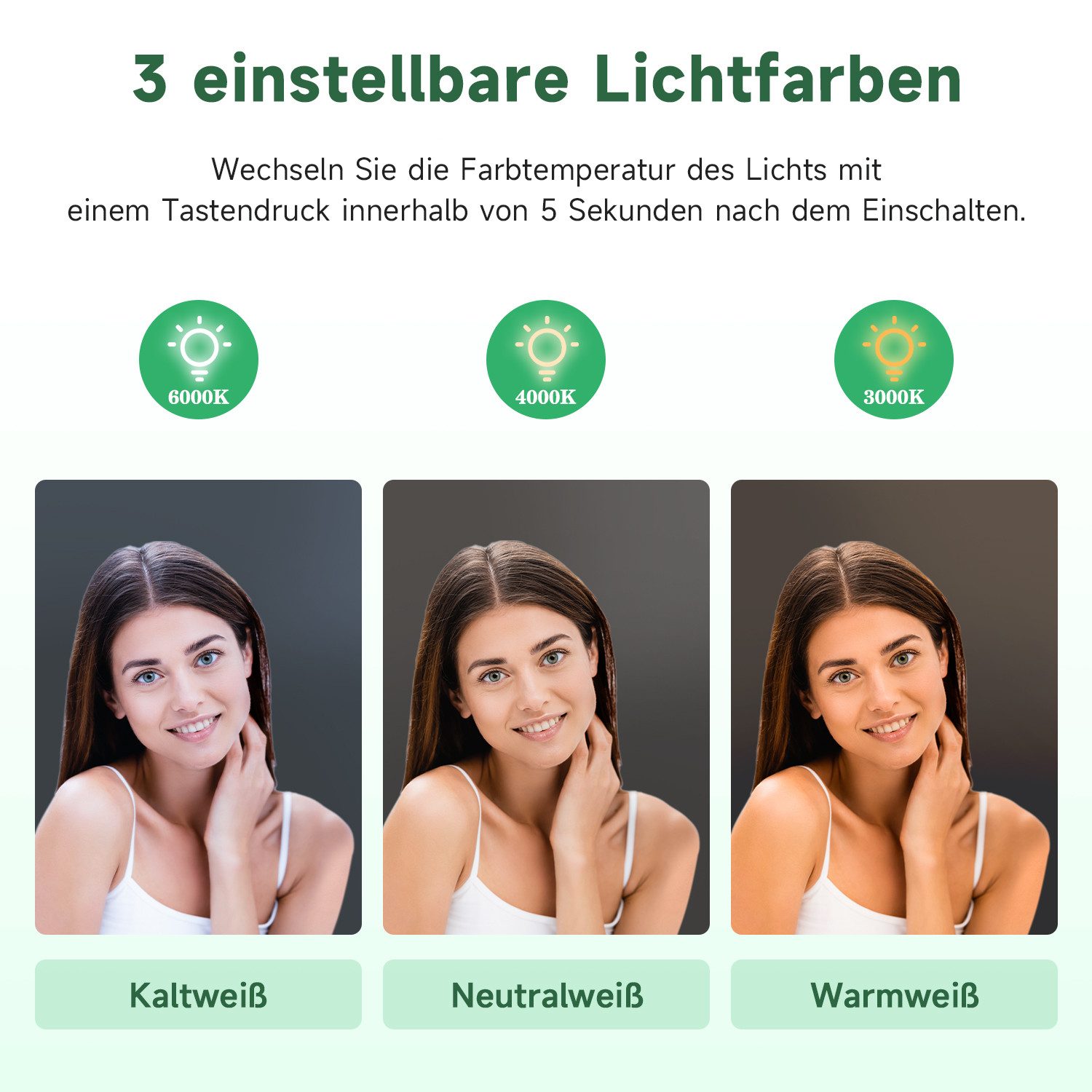 SONNI Badspiegel Badspiegel mit beleuchteten LED mit 3-Farben-Temperaturlicht, Einstellbare Helligkeit, wasserdichte IP44-Lichtleiste – Bild 4 von 5