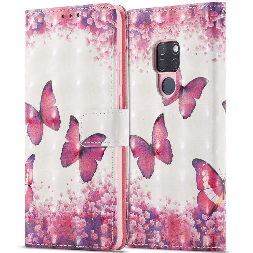 FITSU Handyhülle Handytasche für Huawei Mate 20 Hülle Schmetterling Motiv 6,53 Zoll, Flipcase für Huawei Mate 20 Handyhülle, Handytasche mit Kartenfach