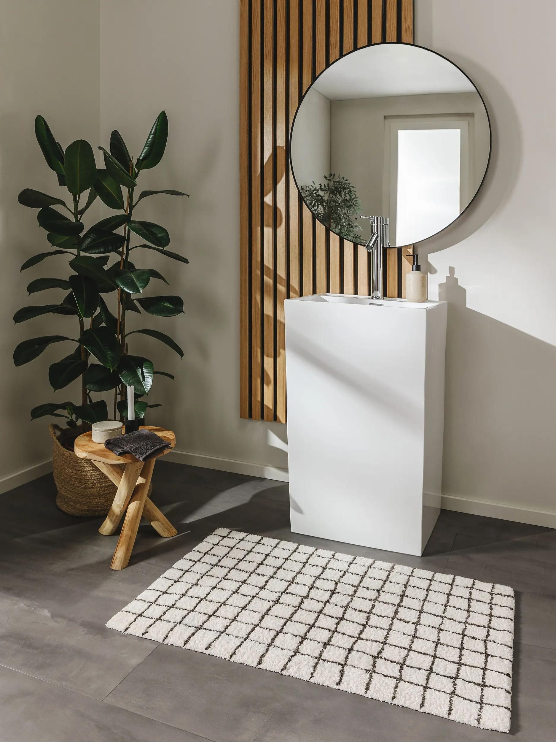 benuta Badematte Wavu, Höhe 6 mm, Baumwolle, rechteckig, 100% Baumwolle, handgeknüpft, Abstrakt, Minimalistisch, Badezimmer