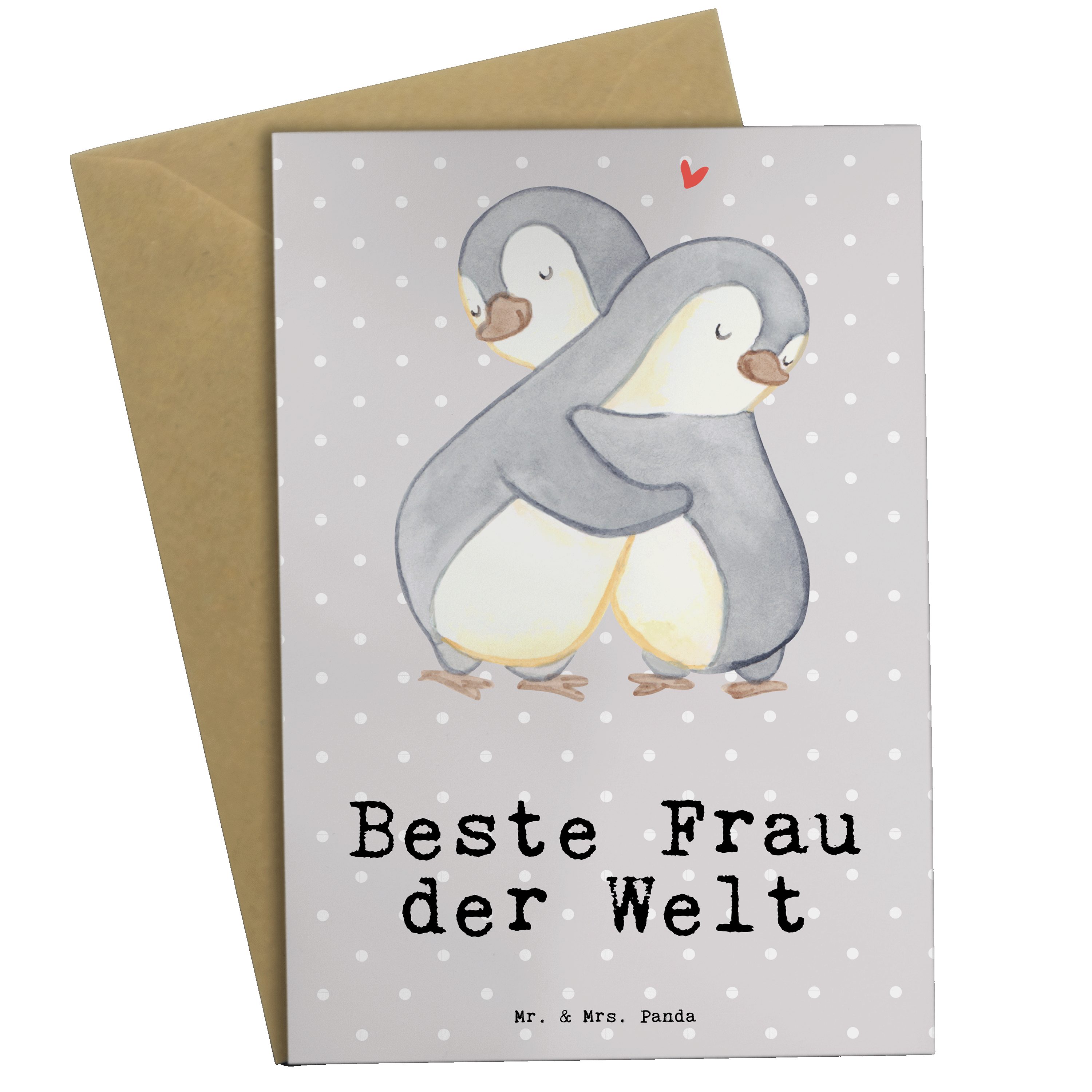 Mr. & Mrs. Panda Grußkarte Pinguin Beste Frau der Welt - Grau Pastell - Geschenk, Geburtstagskar