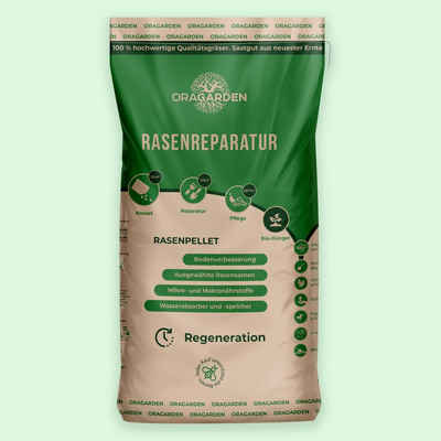 OraGarden Rasendünger Rasenpellets "Regeneration" ummantelte Rasensamen, 10 KG, 120 qm, schnellkeimend, 100% natürlich, mit Mikro-und Makronährstoffen