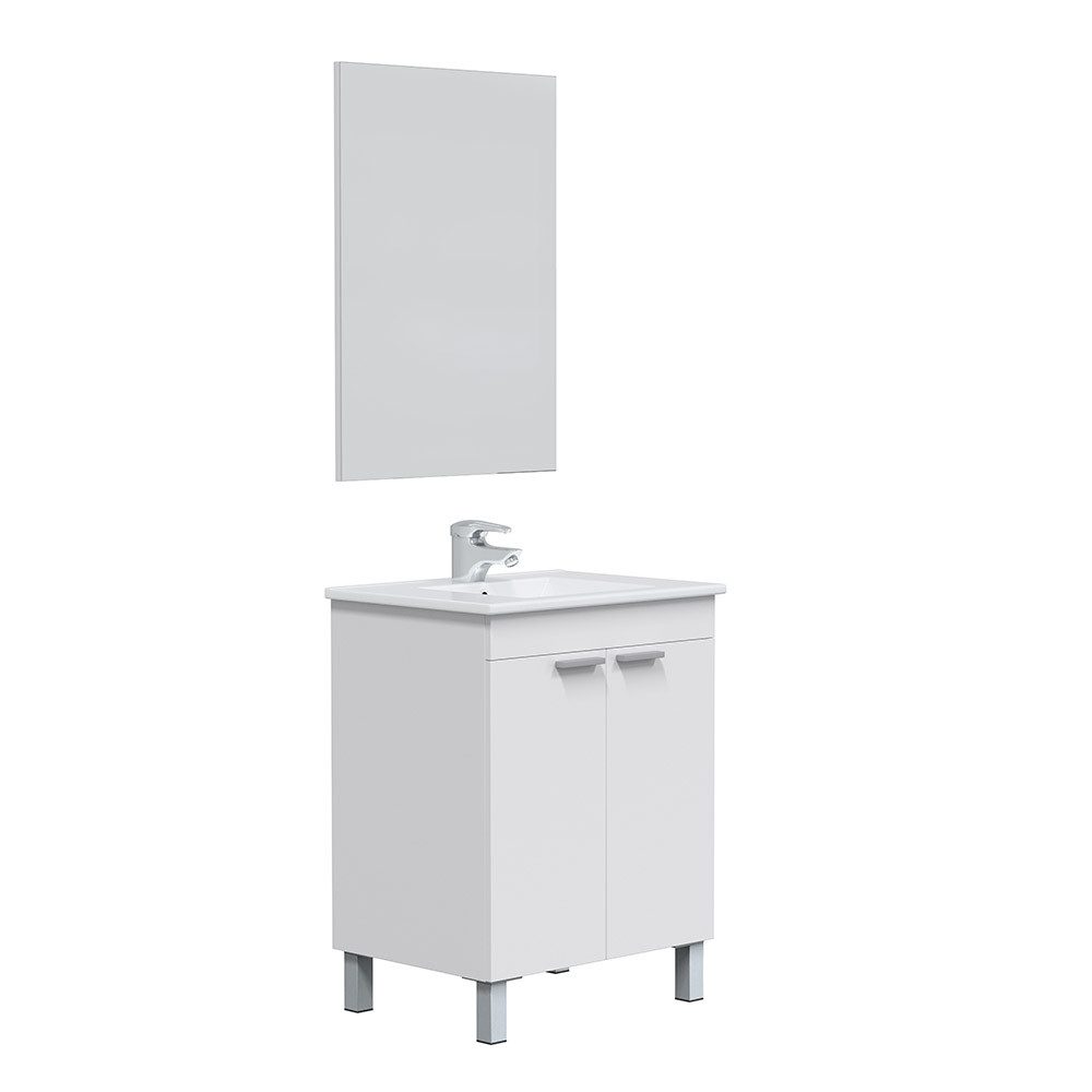 freiraum Badezimmer-Set LC1-60, in weiß glänzend / Spiegel - 60x80x45 (BxHxT)
